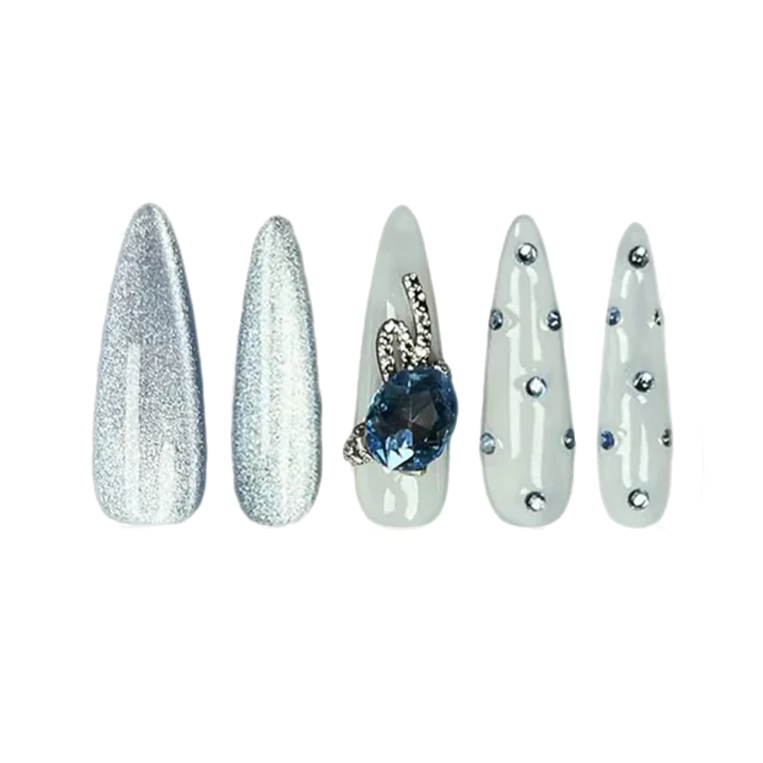 Siva Nail, Sapphire Frost, Crystal Handmade Press on Nails