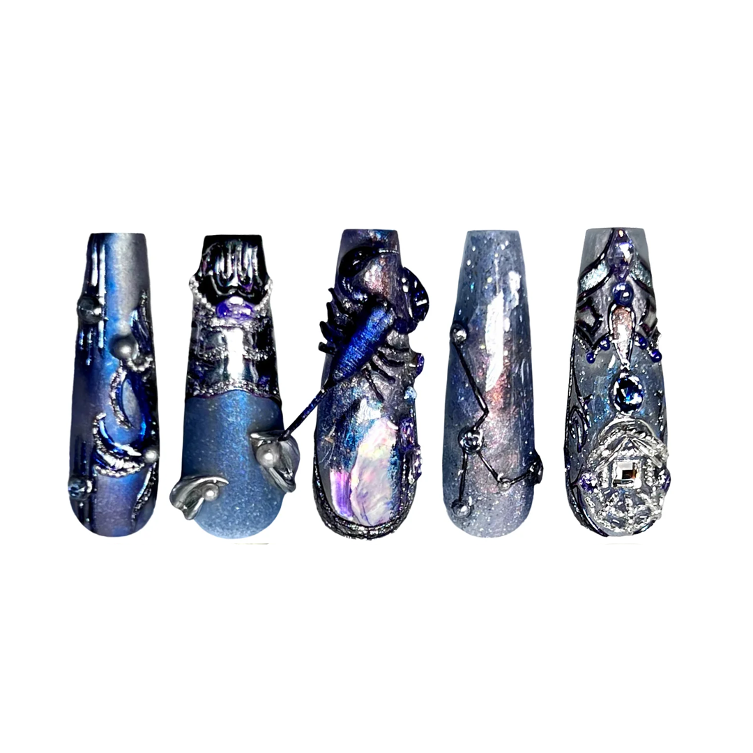 Siva Nail, Scorpio Galaxy, Cosmic Scorpion, Handmade Press on Nails