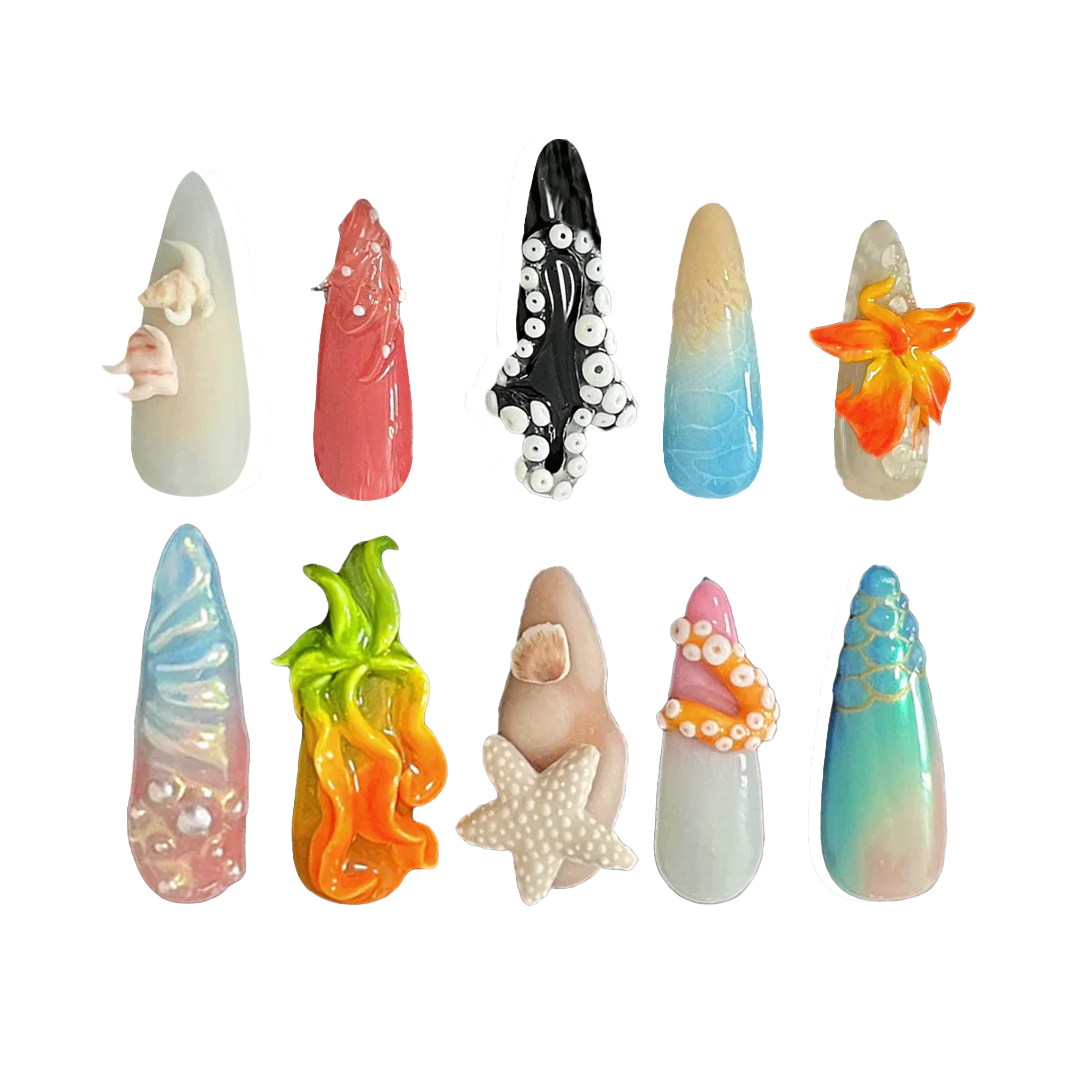Siva Nail, Seashell Dream, Ocean Inspired, Handmade Press on Nails