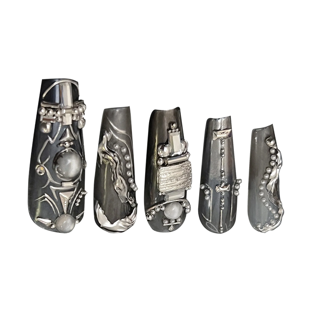 Siva Nail, Servo Chic, Robotic Allure, Handmade Press on Nails