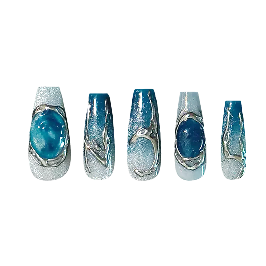 Siva Nail, Silver Beach, Coastal Glow, Handmade Press on Nails