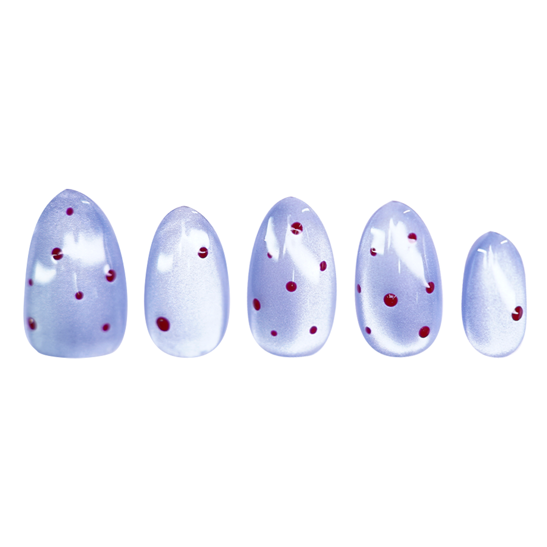 Siva Nail, Silver Shimmer, Red Dotted Handmade Press on Nails