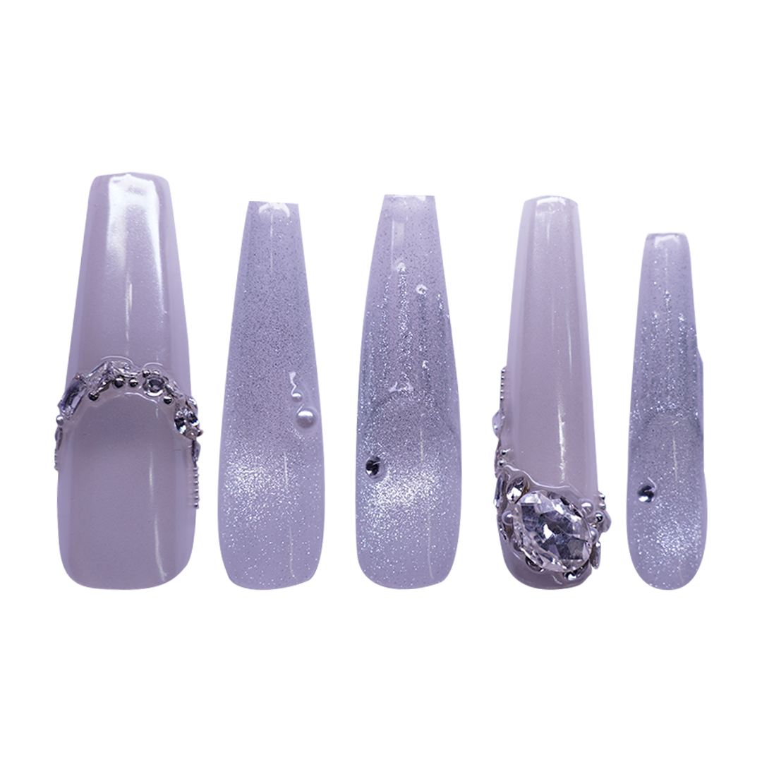 Siva Nail, Silver Sparkle & Crystal - Studded Handmade Press on Nails
