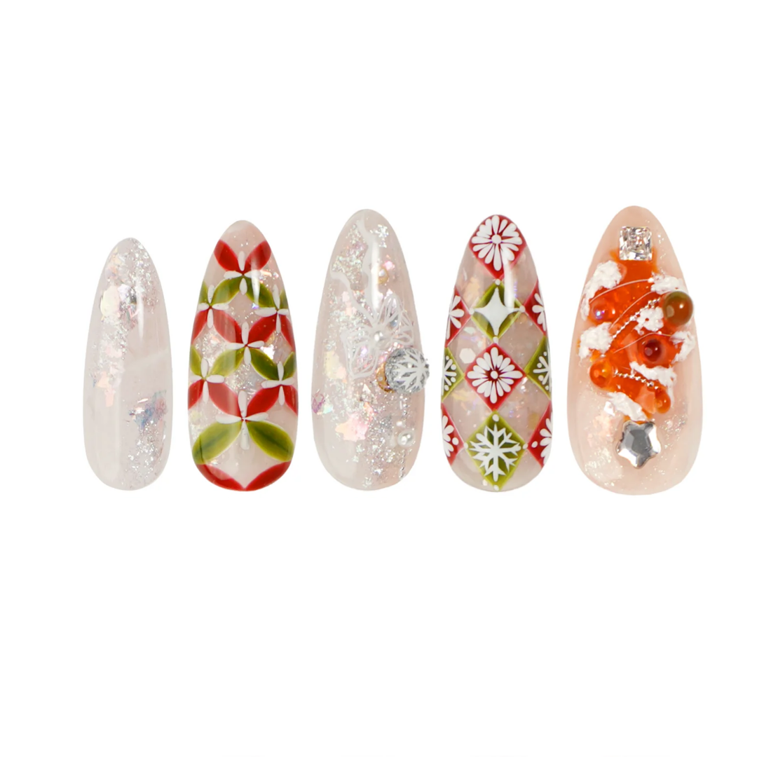 Siva Nail, Snowy Elegance, Holiday Glow, Handmade Press on Nail