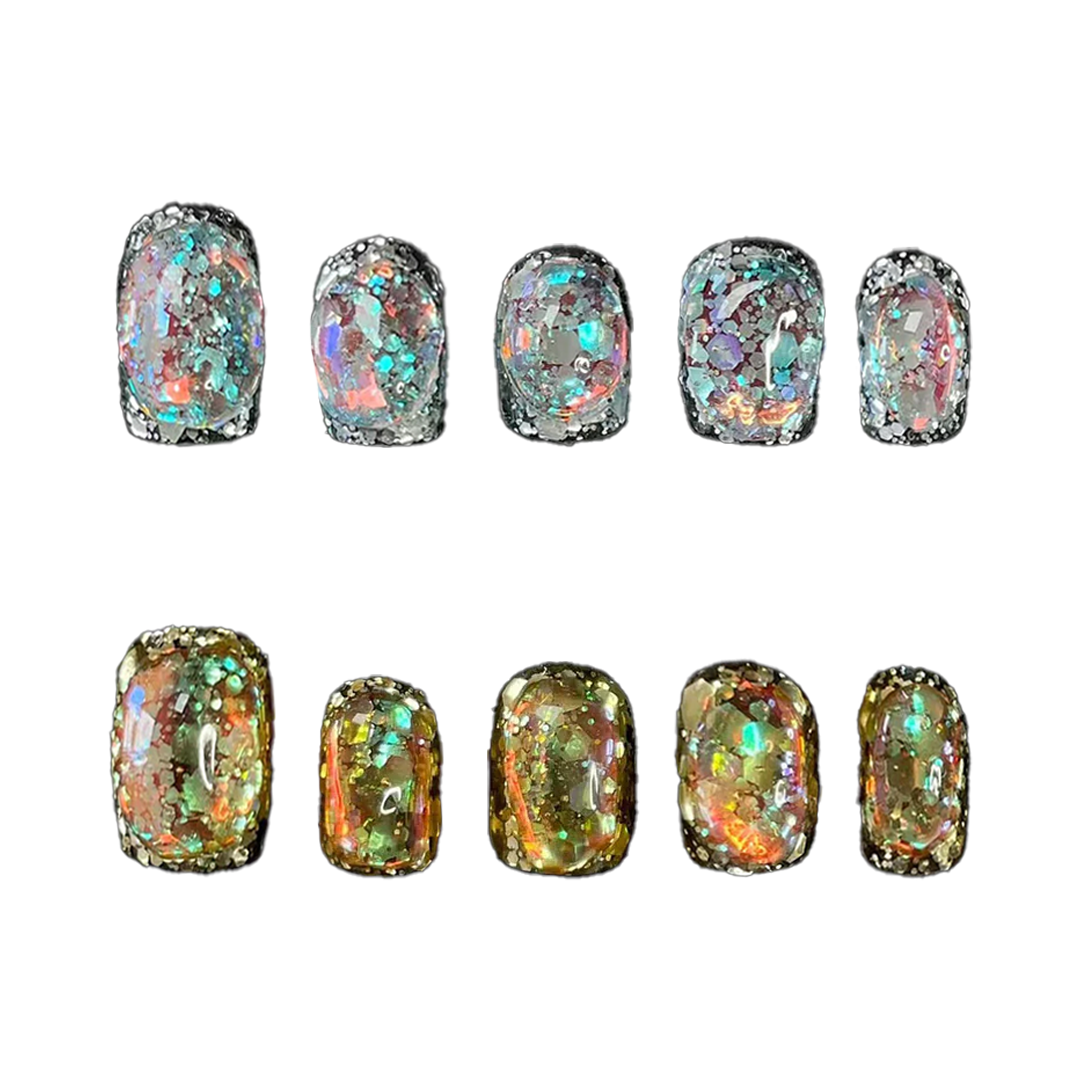 Siva Nail, Sparkle Oasis, Radiant Glimmer, Handmade Press on Nails