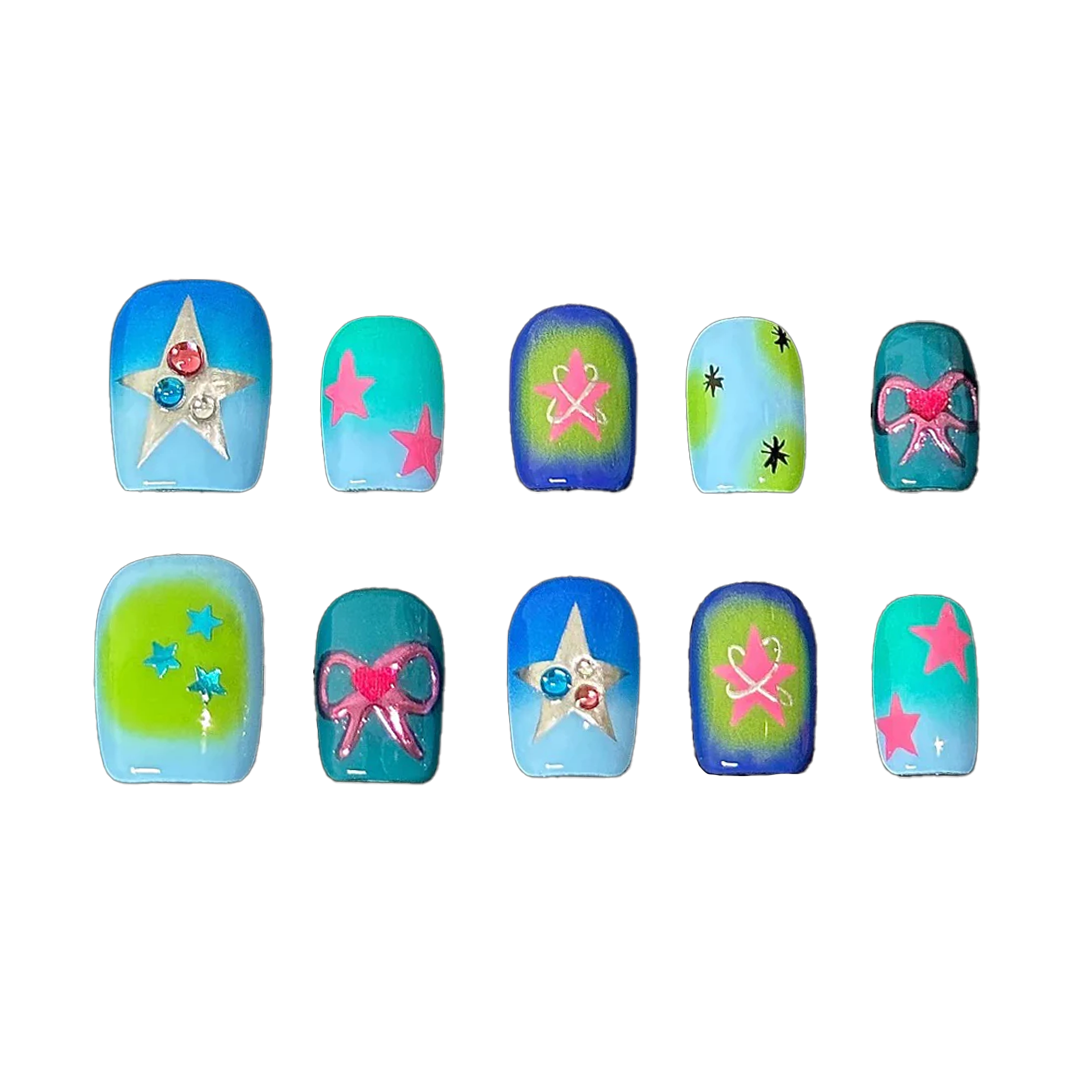 Siva Nail, Star Pop, Teal Gradient Handmade Press on Nails