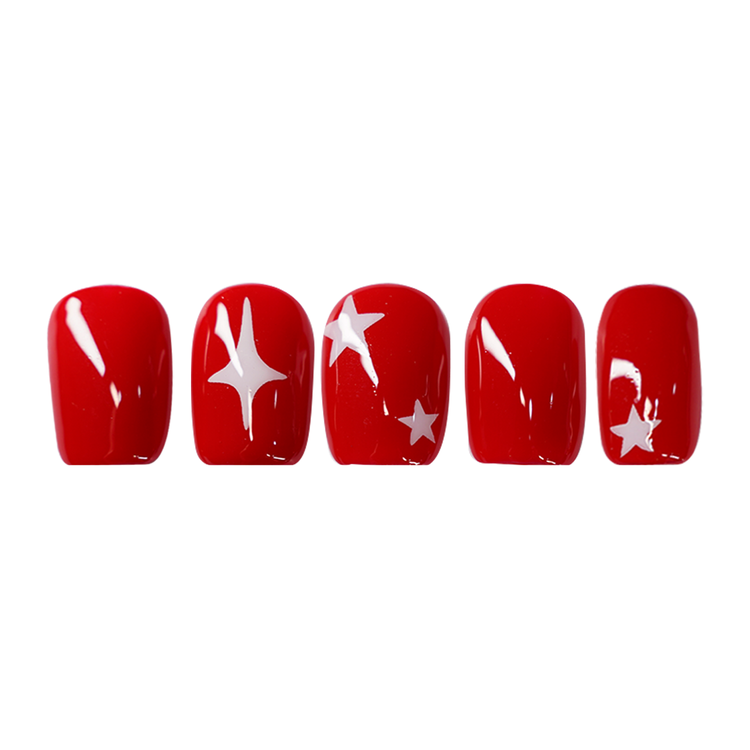 Siva Nail, Starburst Red Blue, Patriotic Handmade Press on Nails