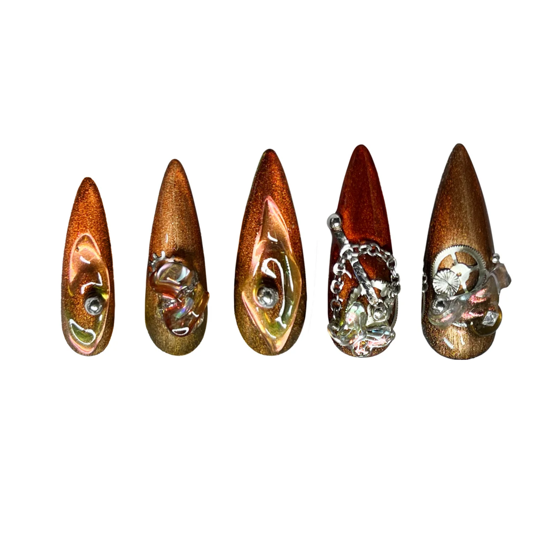 Siva Nail, Steampunk Fantasy, Bold Steampunk, Handmade Press on Nails