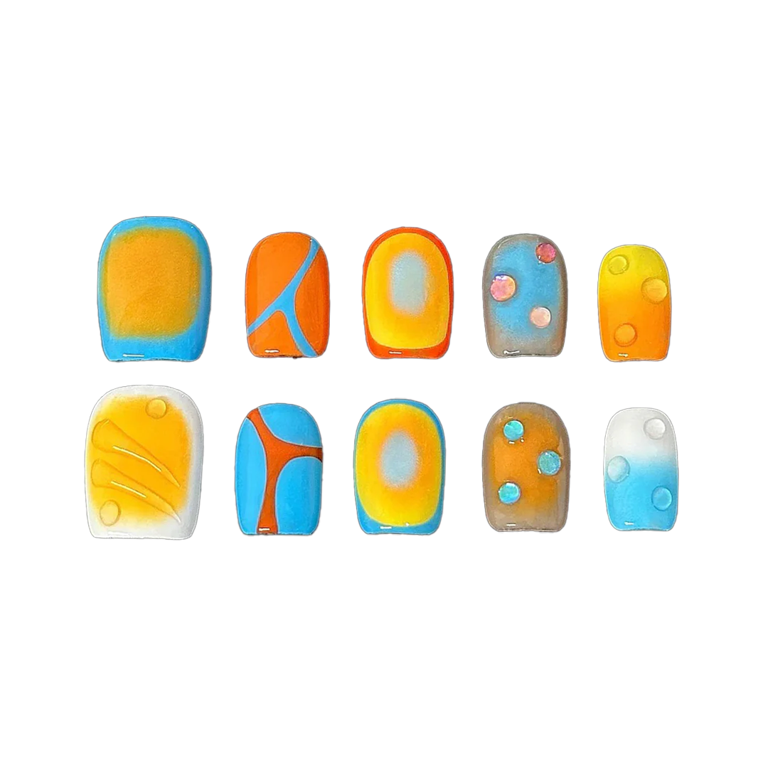 Siva Nail, Sunset Bubble, Orange Blue Gradient Handmade Press on Nails