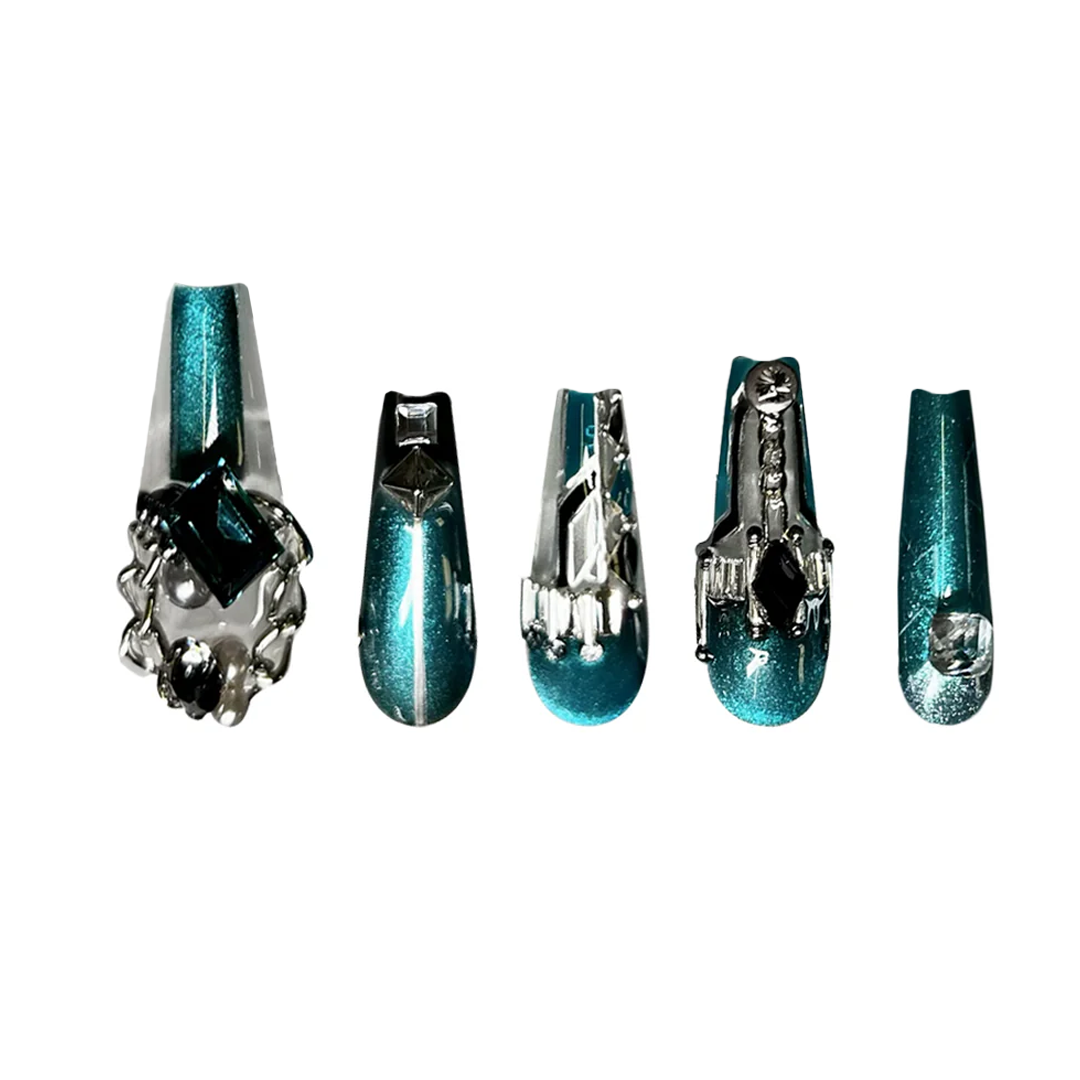 Siva Nail, Teal Radiance, Gothic Handmade Press on Nails