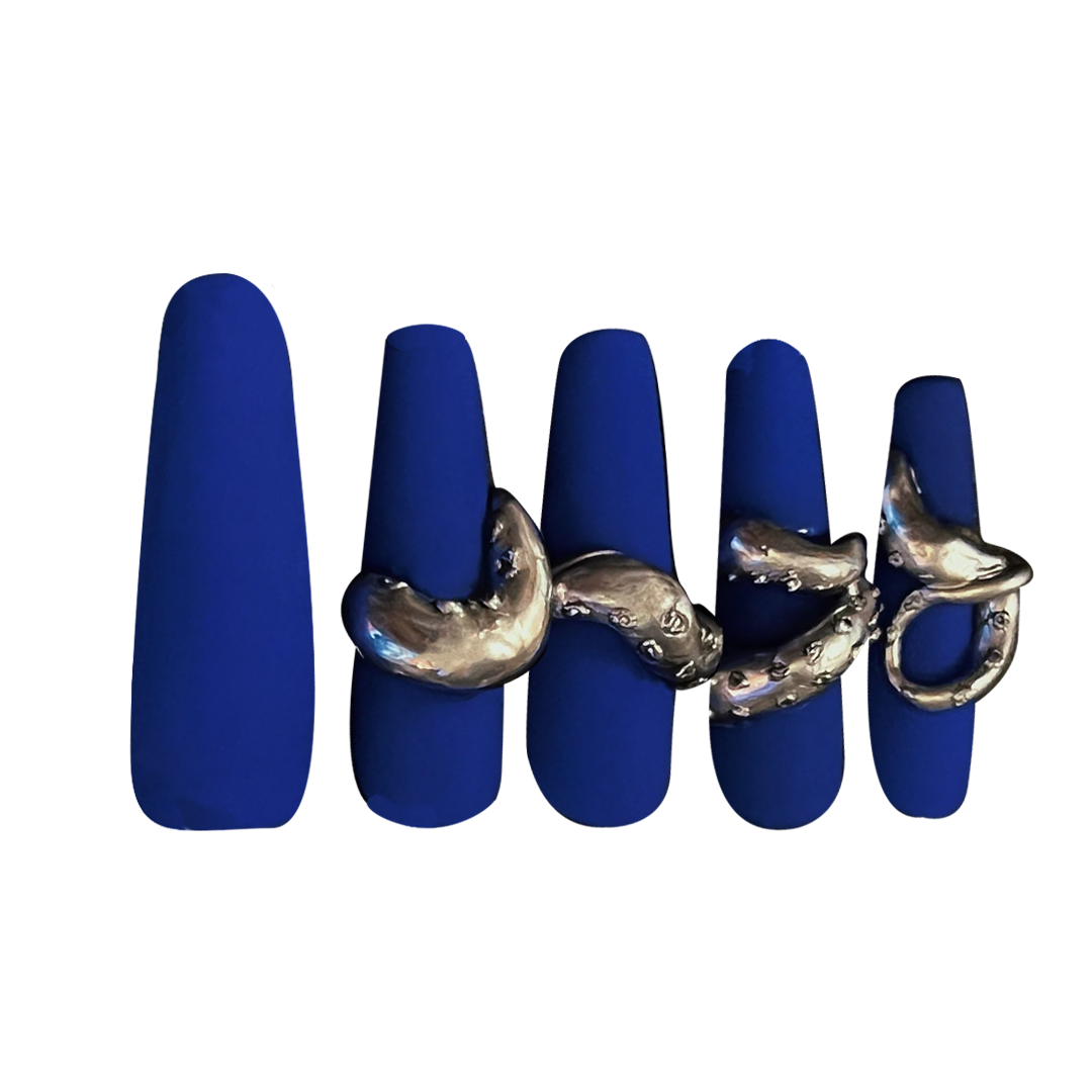 Siva Nail, Tentacle Blue, Marine Glamour, Handmade Press on Nails