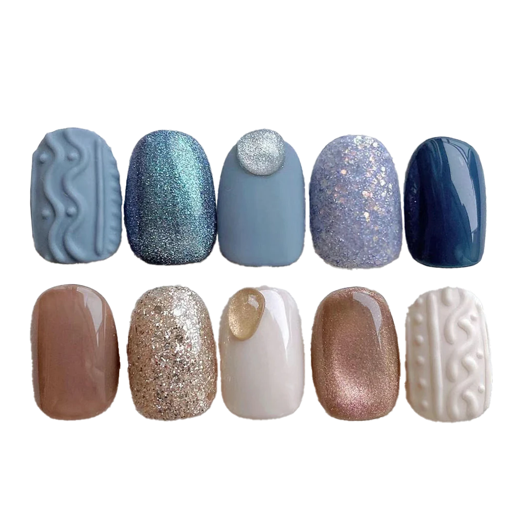 Siva Nail, Textured Twilight, Multi-Dimensional Charm, Handmade Press on Nails