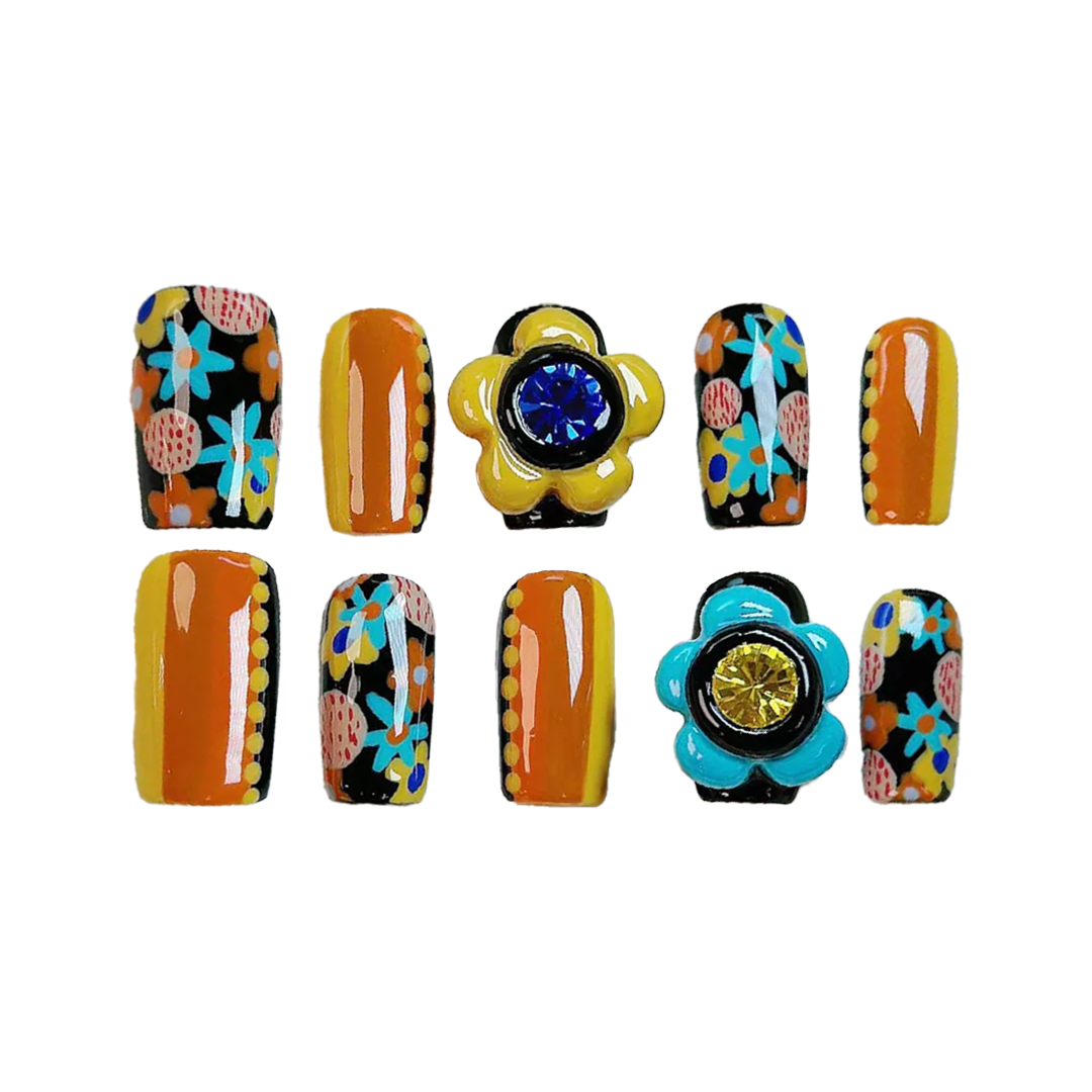 Siva Nail, Tropical Tango, Exotic Bloom, Handmade Press on Nails
