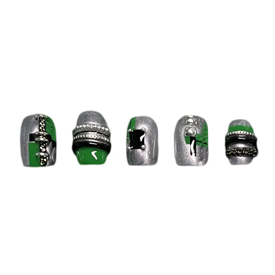 Green and Silver Nails