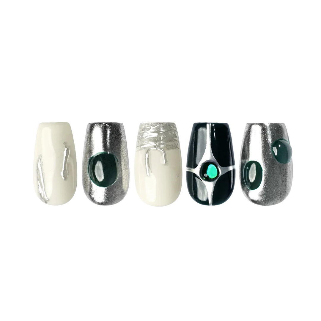 Siva Nail, Verdant Vision, Artistic Metalwork, Handmade Press on Nails
