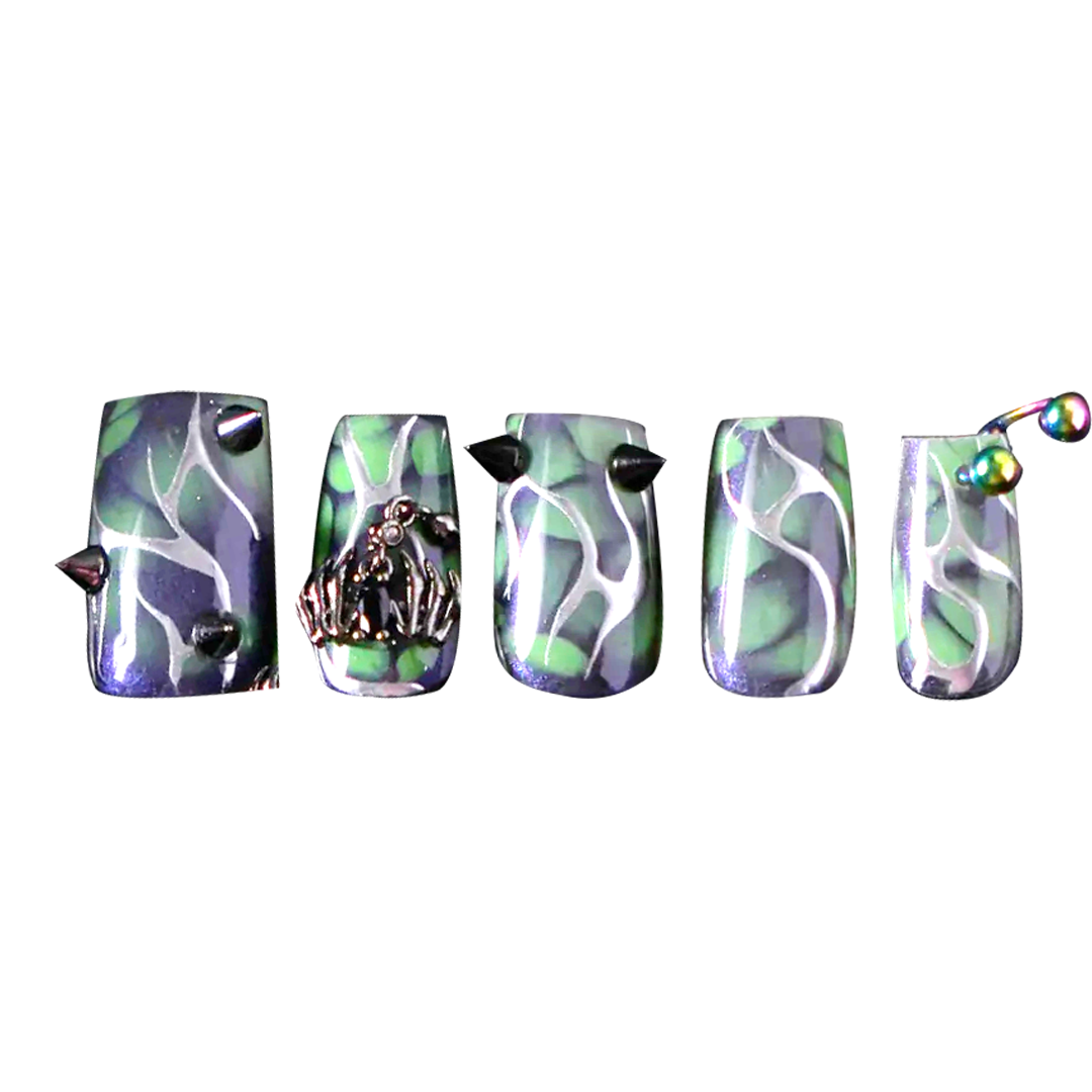 Siva Nail, Verde Vibe, Forest Metallic, Handmade Press on Nails