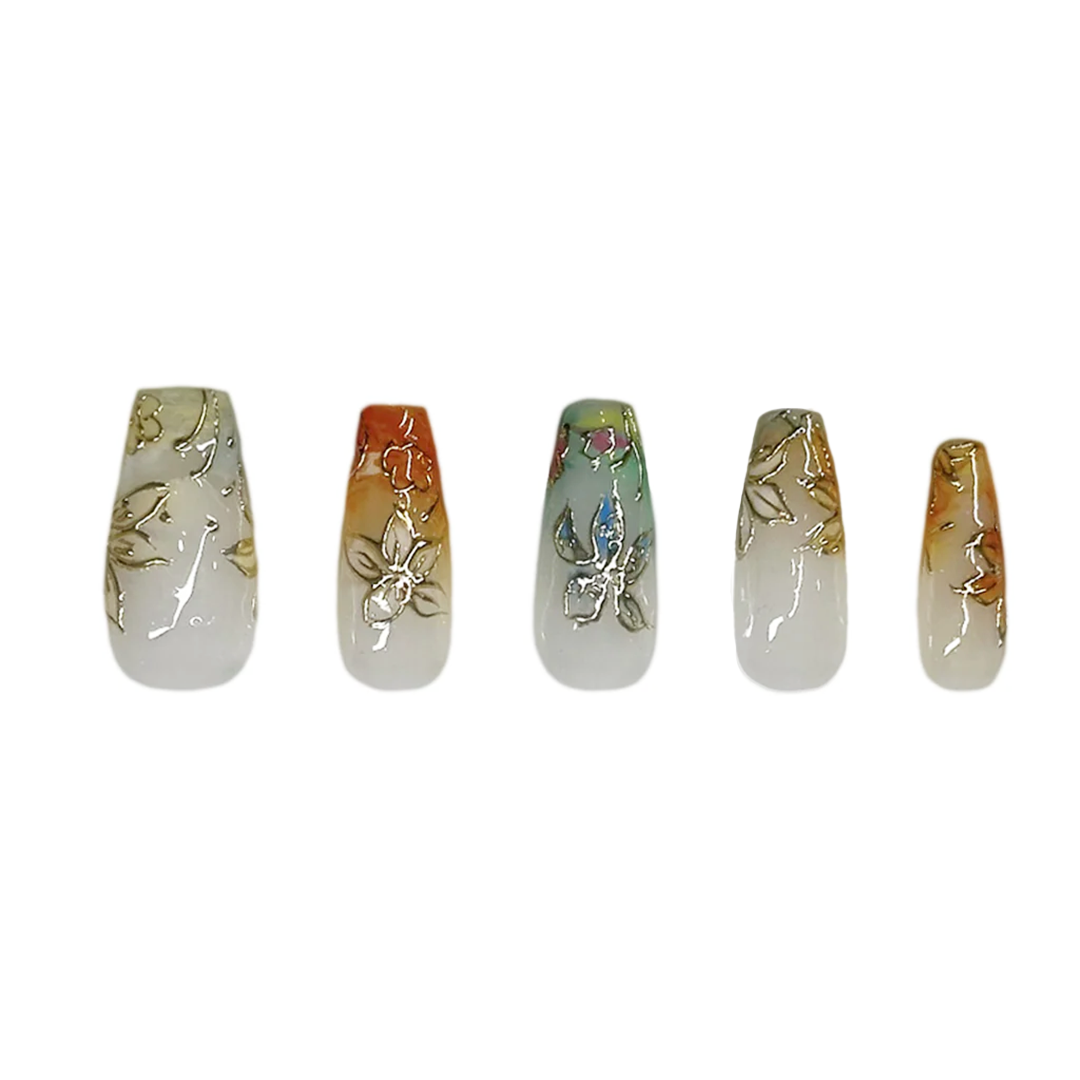 Siva Nail,Watercolor Gold Floral Handmade Press on Nails