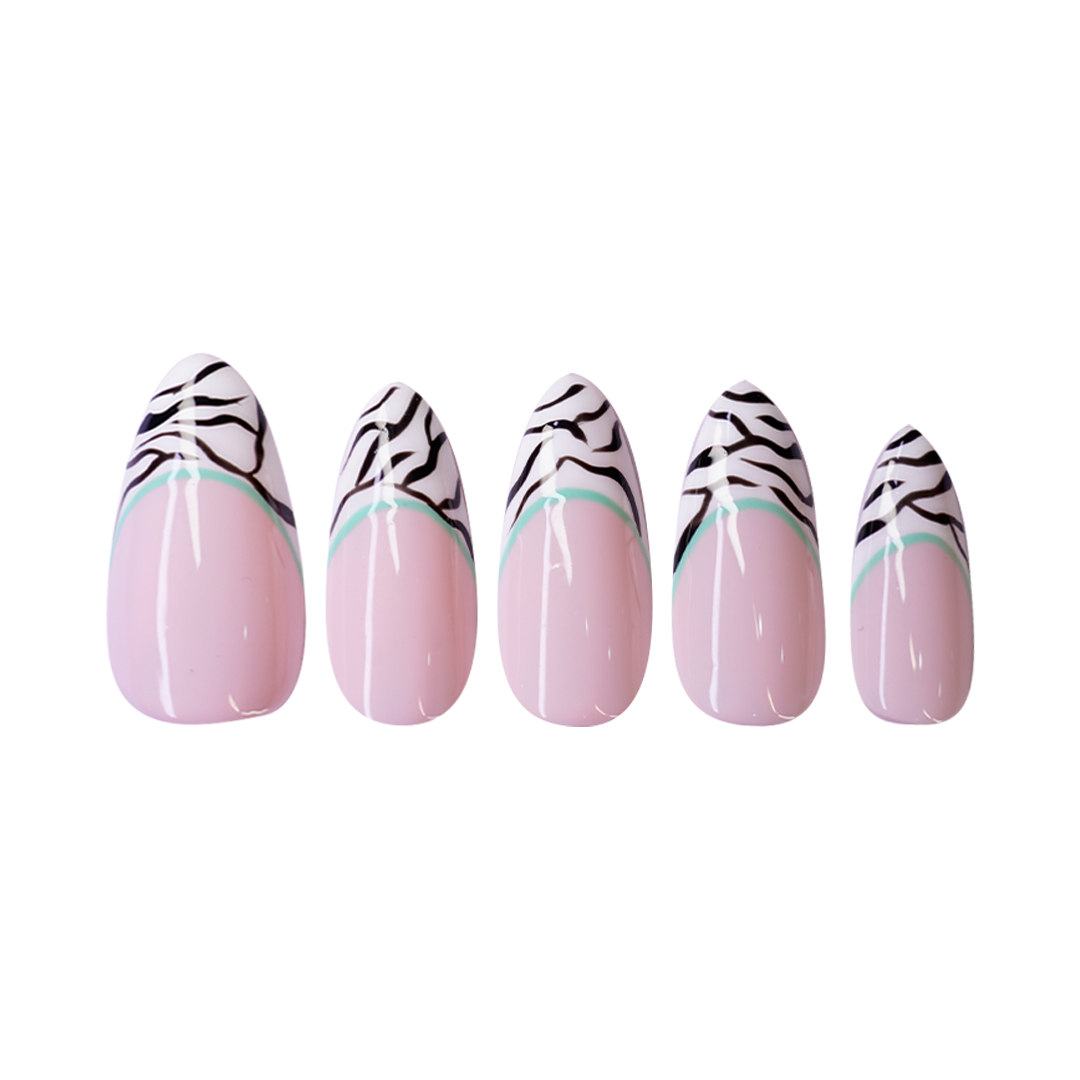 Siva Nail, Wild Mint, Zebra French Handmade Press on Nails