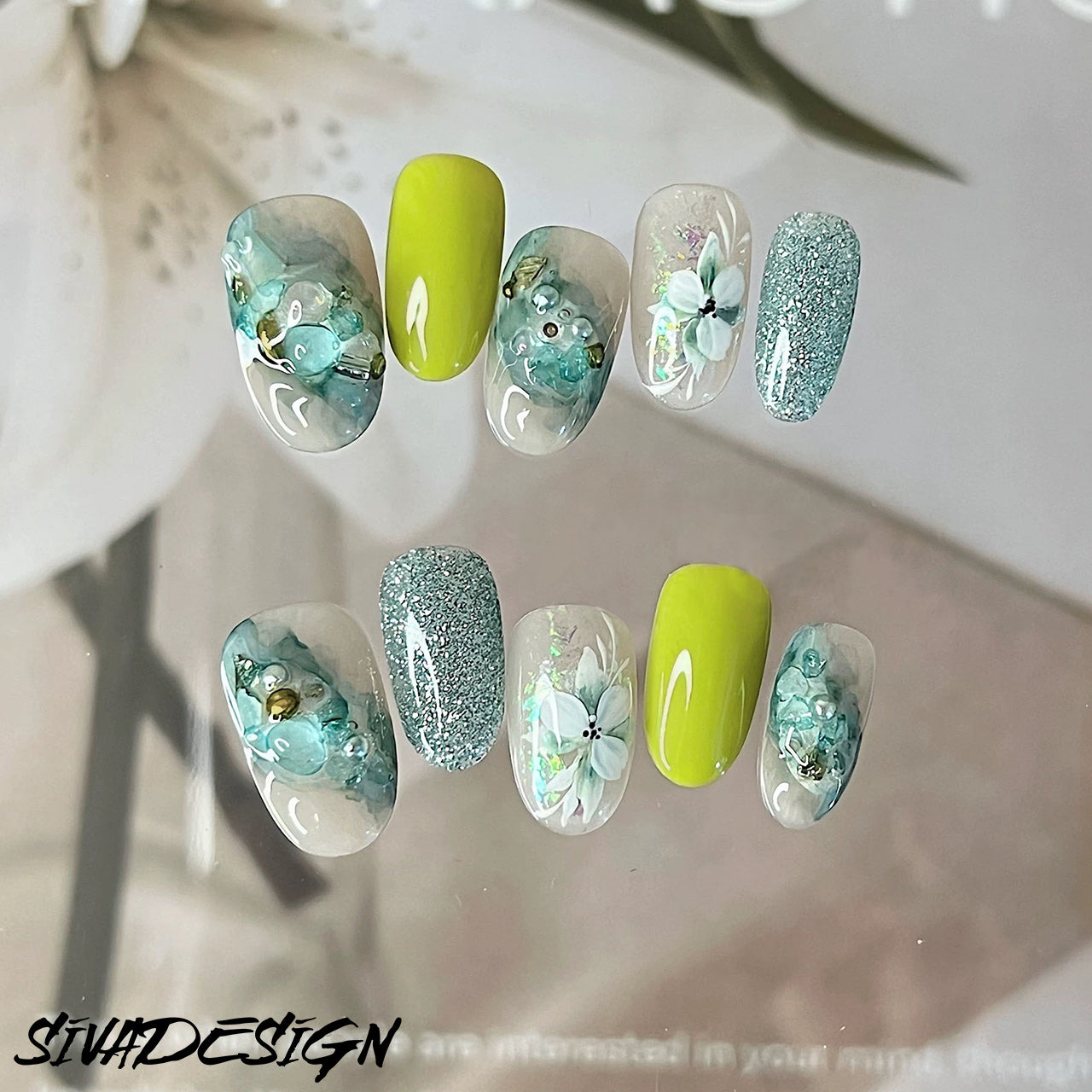 Siva Nail, Sylvan Secrets, Verdant Harmony, Handmade Press on Nails