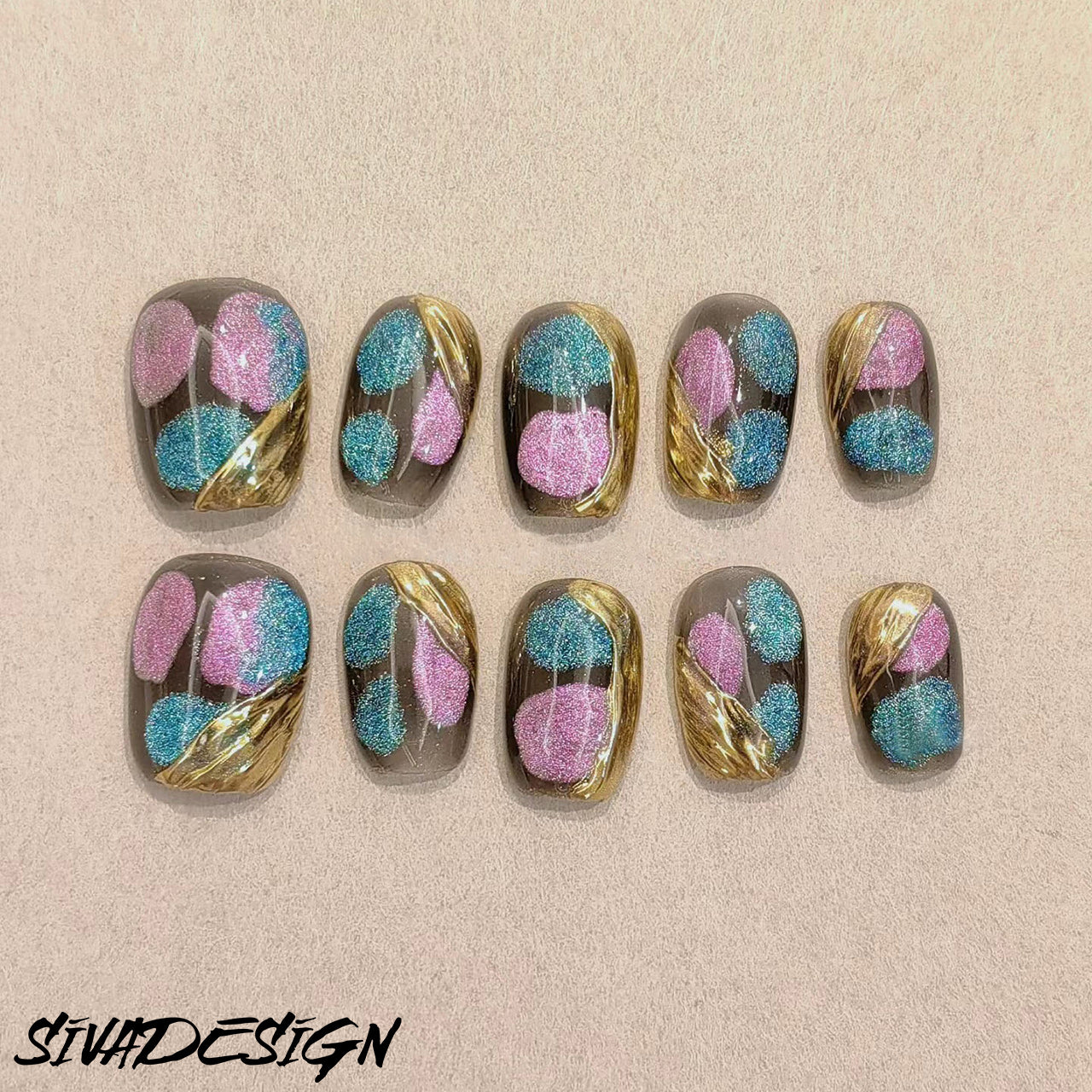 Siva Nail, Velvet Patches, Textured Charm, Handmade Press on Nails