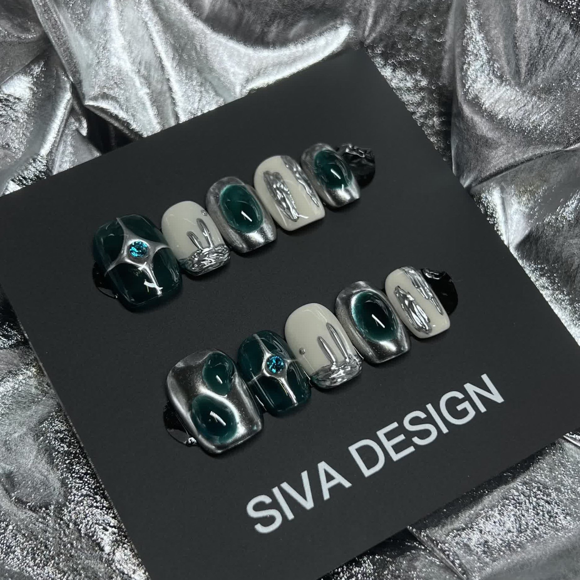 Siva Nail, Verdant Vision, Artistic Metalwork, Handmade Press on Nails