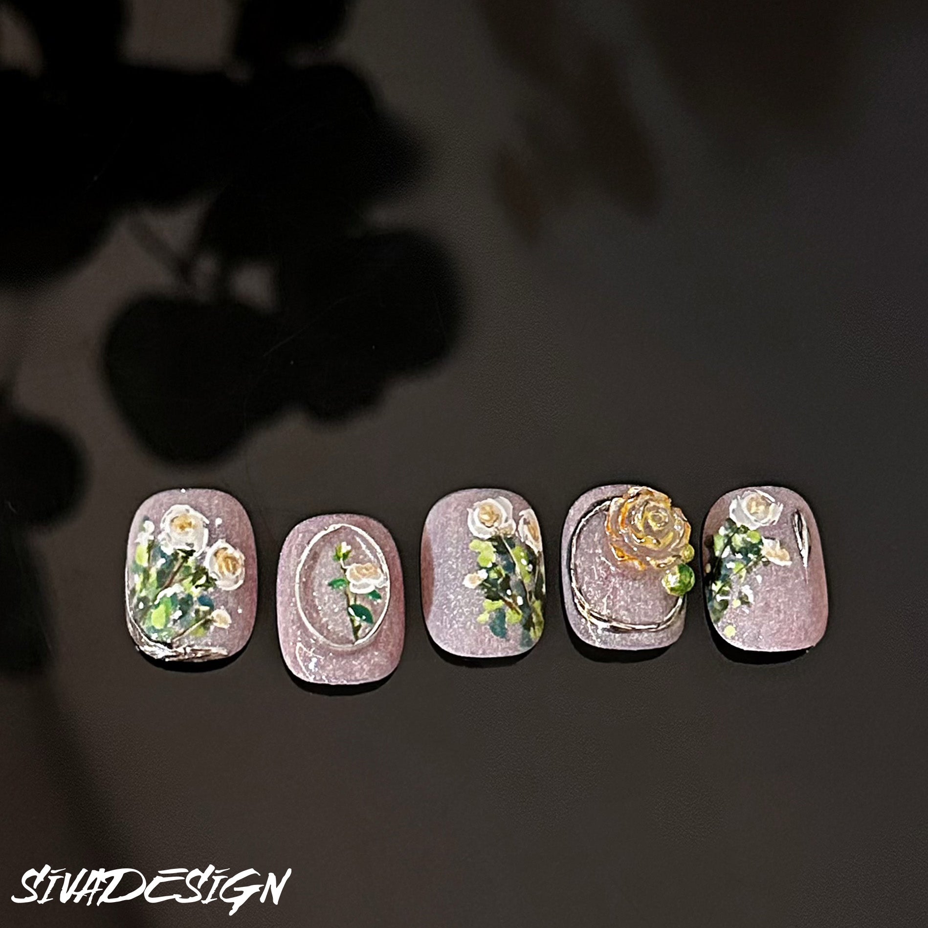 Siva Nail, Vivien Blossom, Vintage Florals, Handmade Press on Nails