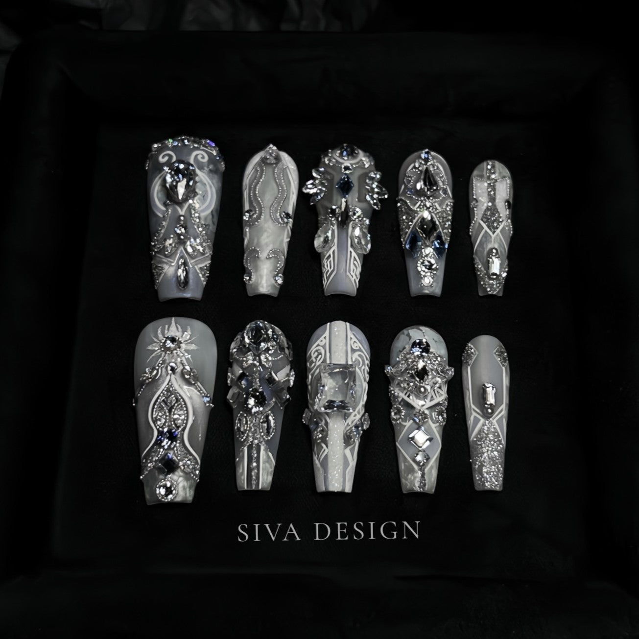 Siva Nail, Crystal Crown, Glamorous Handmade Press on Nails