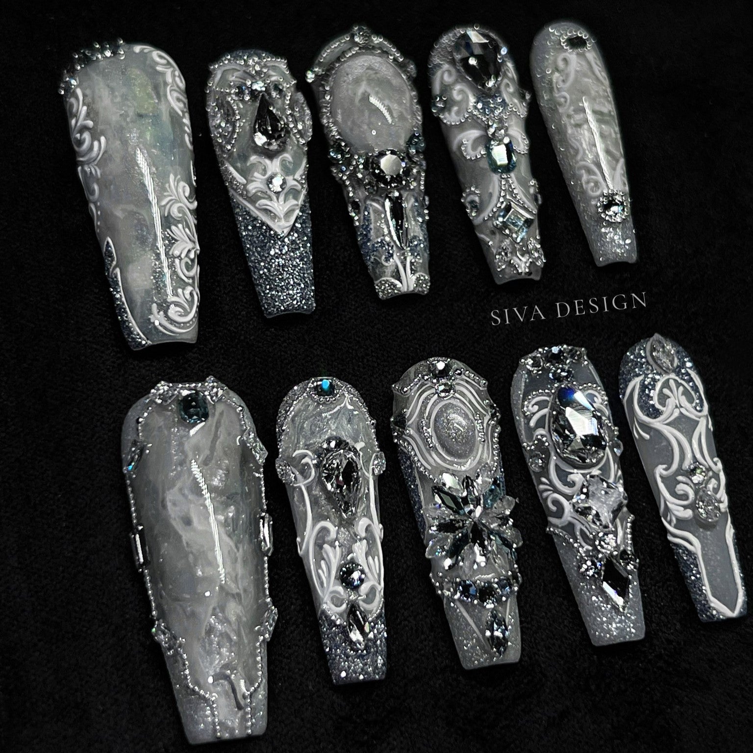 Siva Nail, Crystal Majesty, Regal Handmade Press on Nails