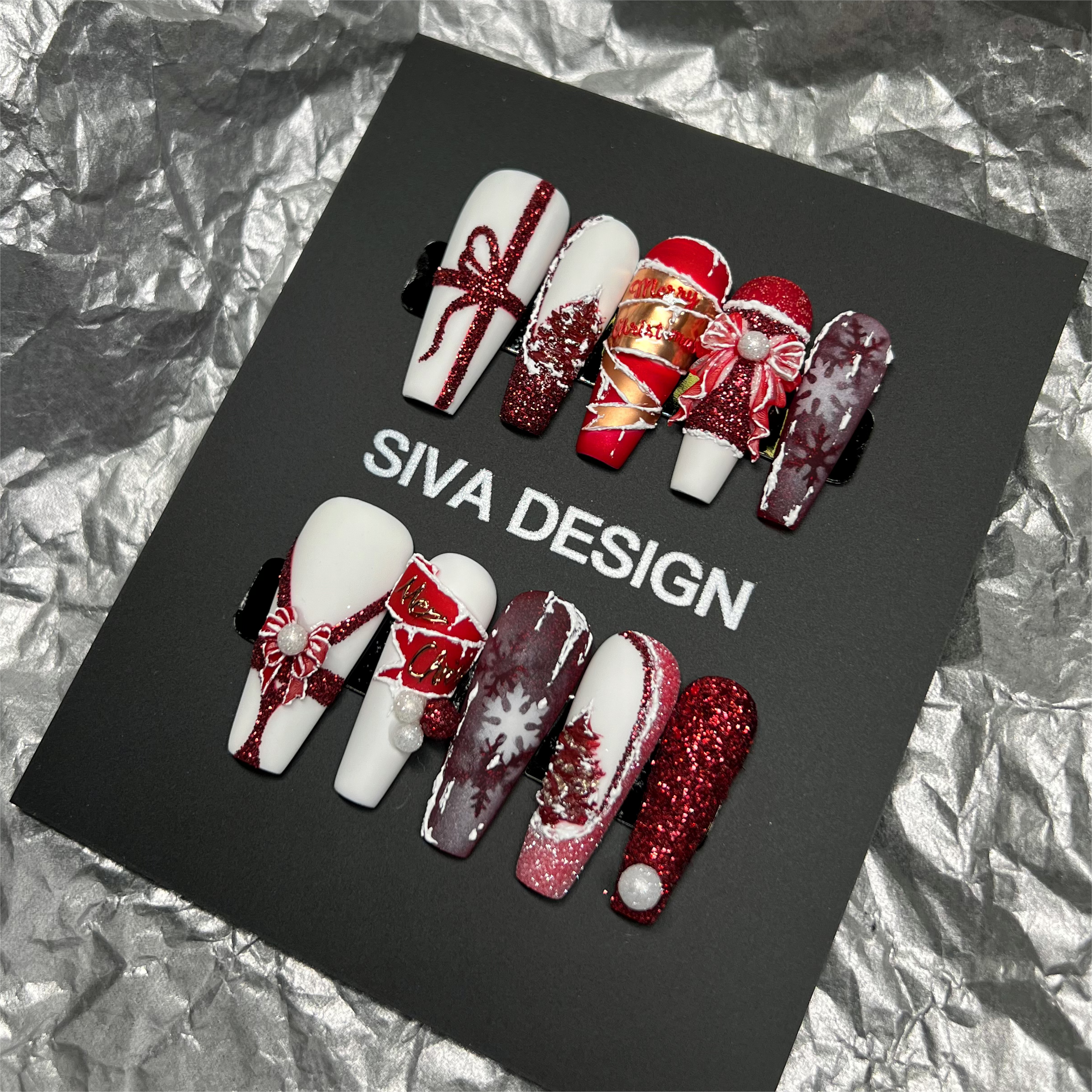 Siva Nail, Xmas Wonderland, Holiday Glam Handmade Press on Nails