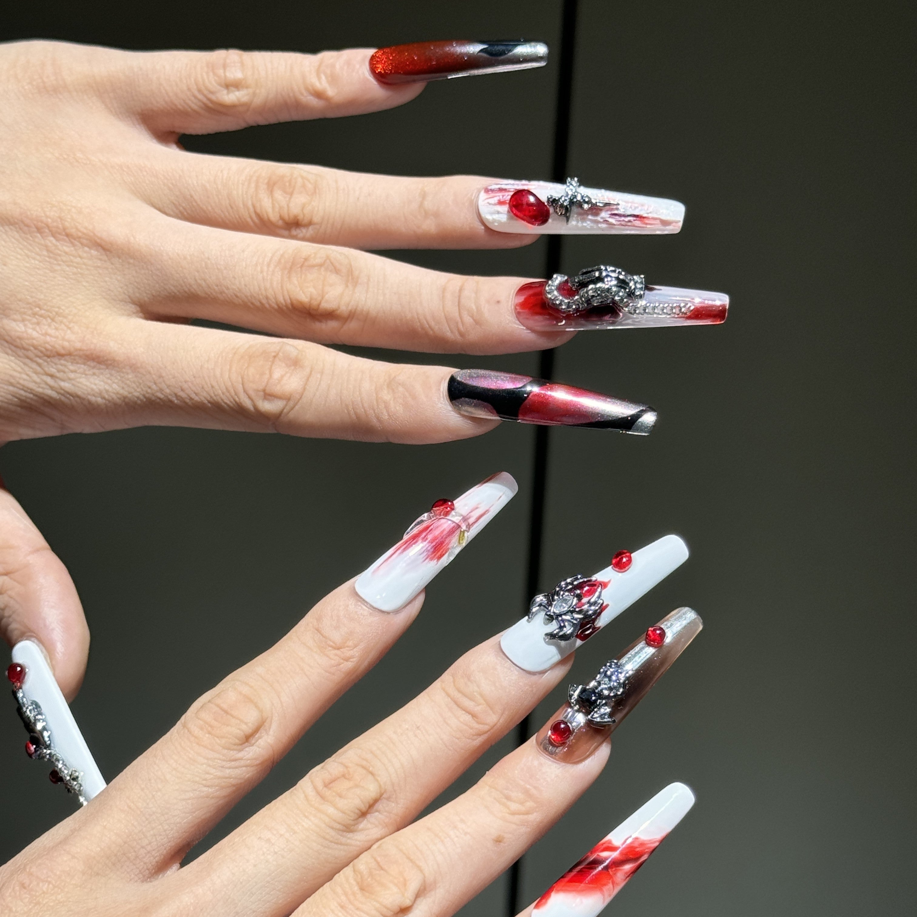 Siva Nail, Crimson Metal, Gothic Glam Press on Nails