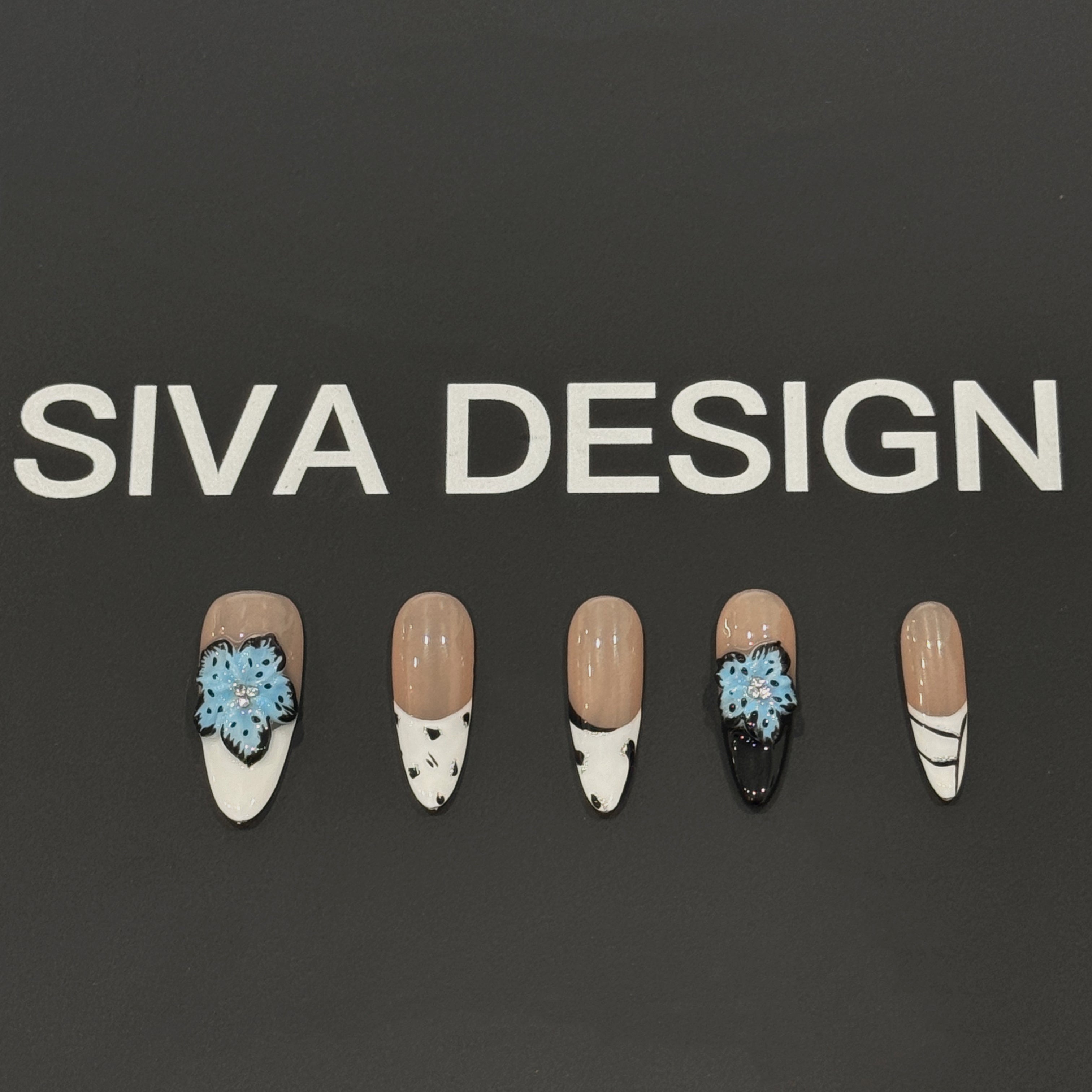 Siva Nail, Blue Blossom, Elegant Press on Nails