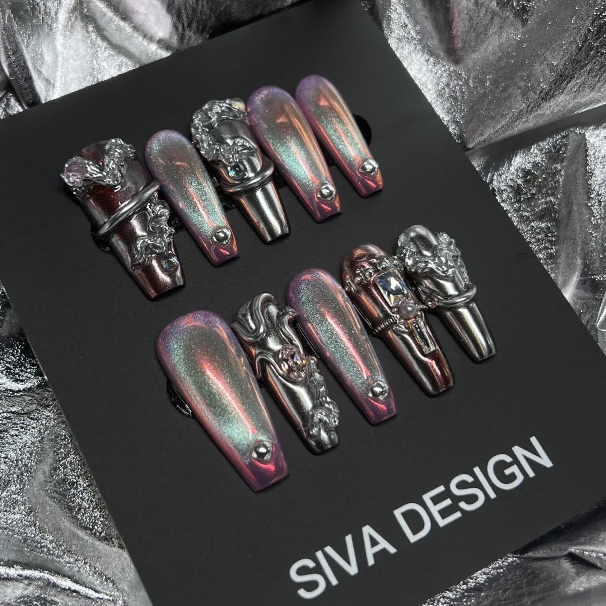 Siva Nail, Eclipse Edge, Metallic Style Handmade Press on Nails