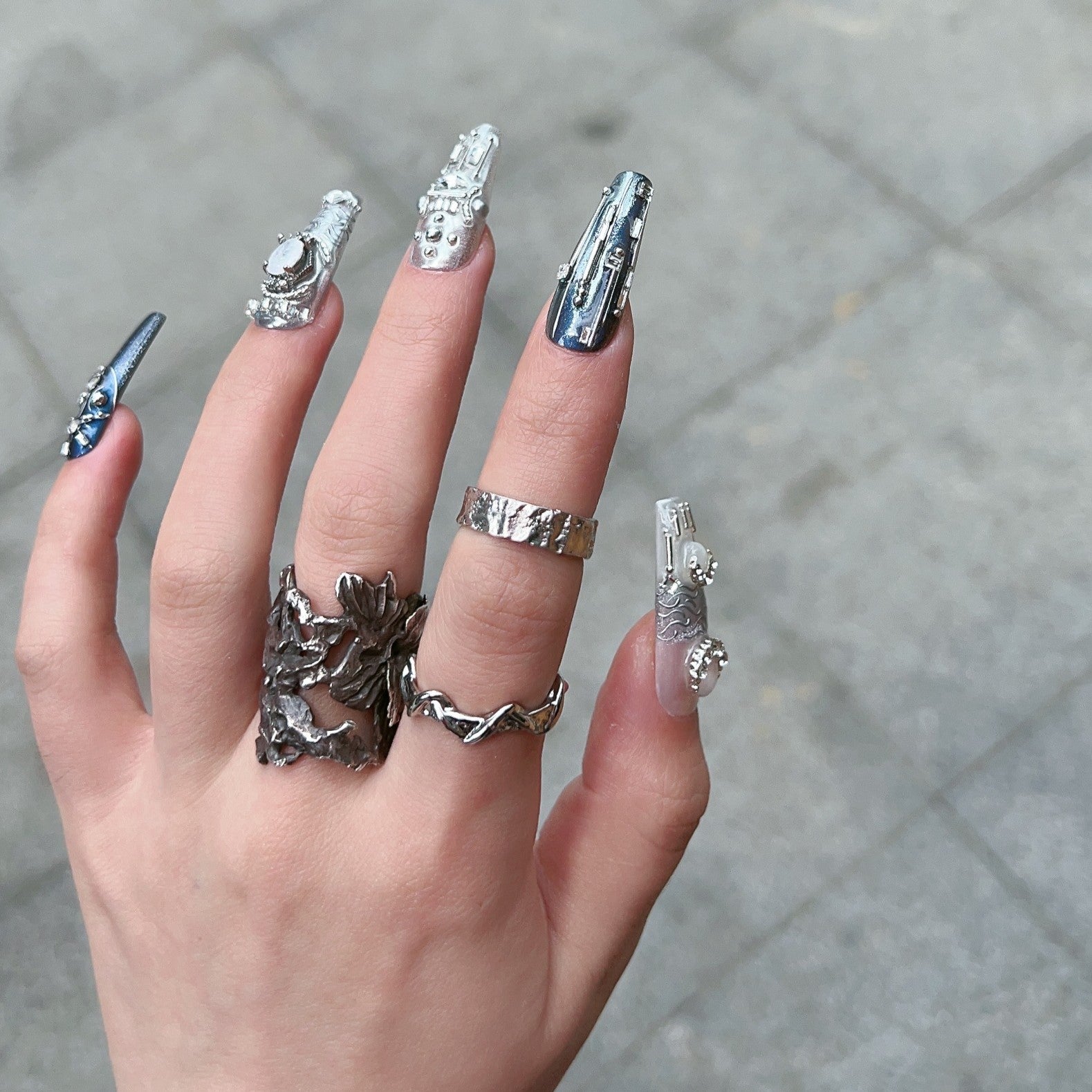 Siva Nail, Chrome Majesty, Metal Style Handmade Press on Nails