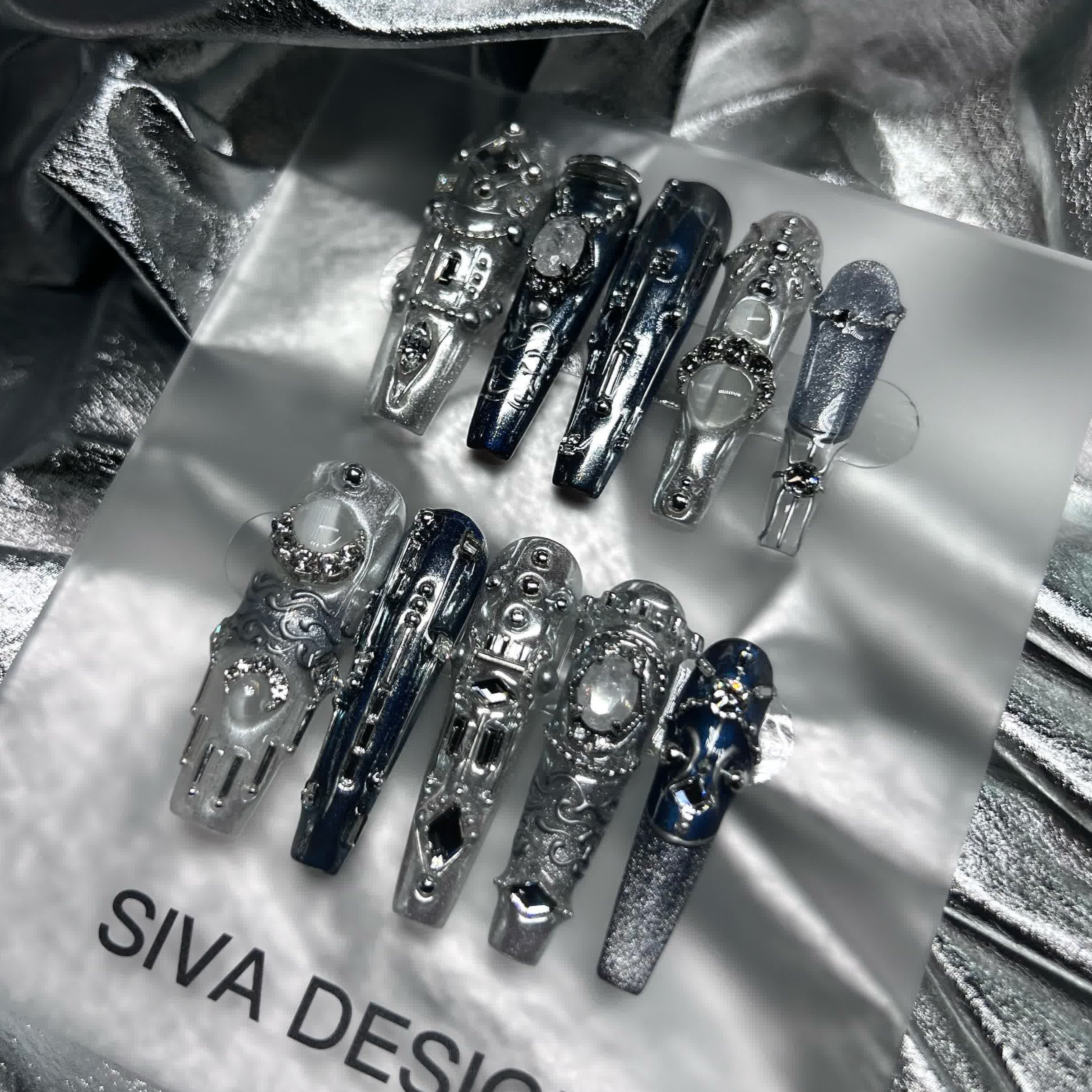 Siva Nail, Chrome Majesty, Metal Style Acrylic Press on Nails