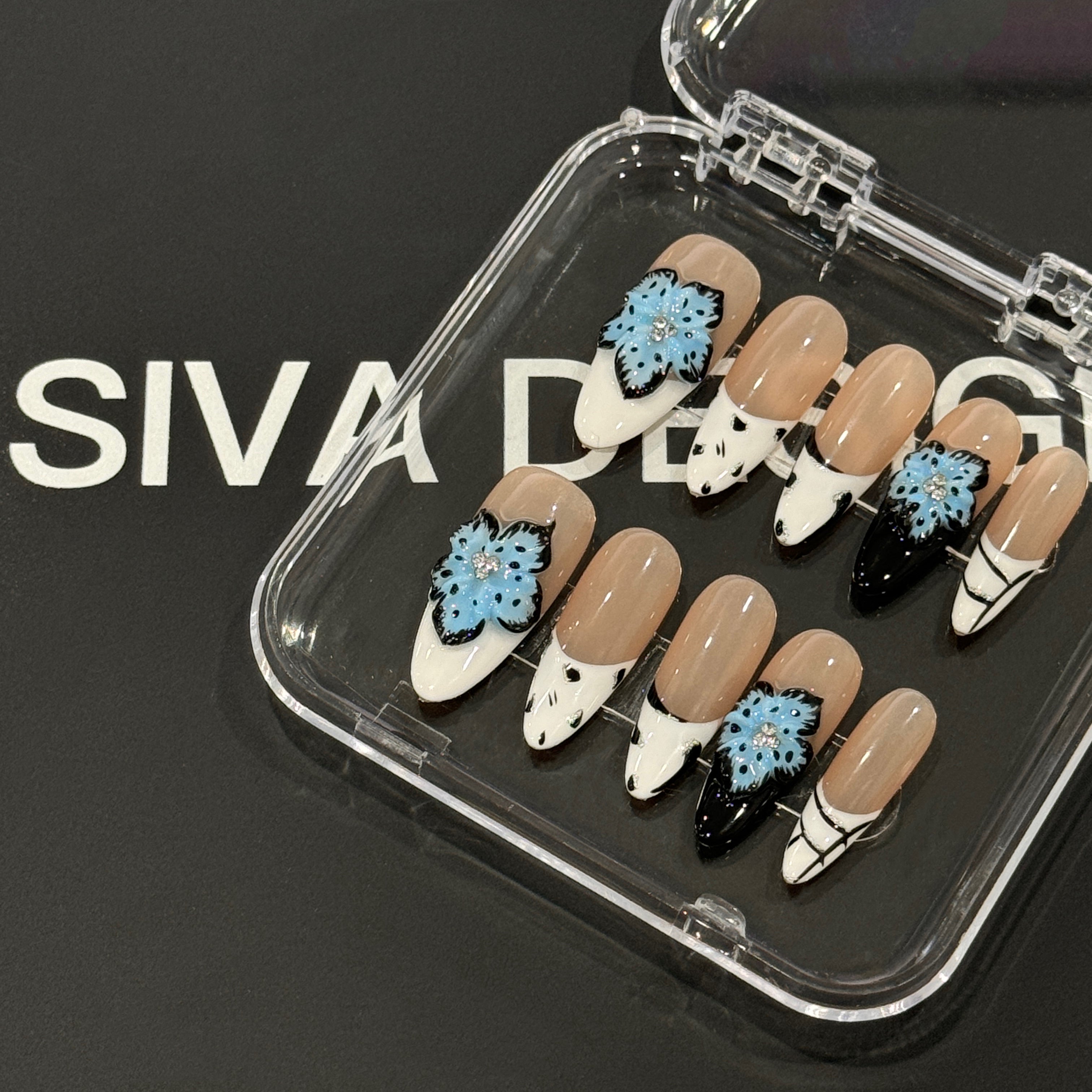 Siva Nail, Blue Blossom, Elegant Press on Nails