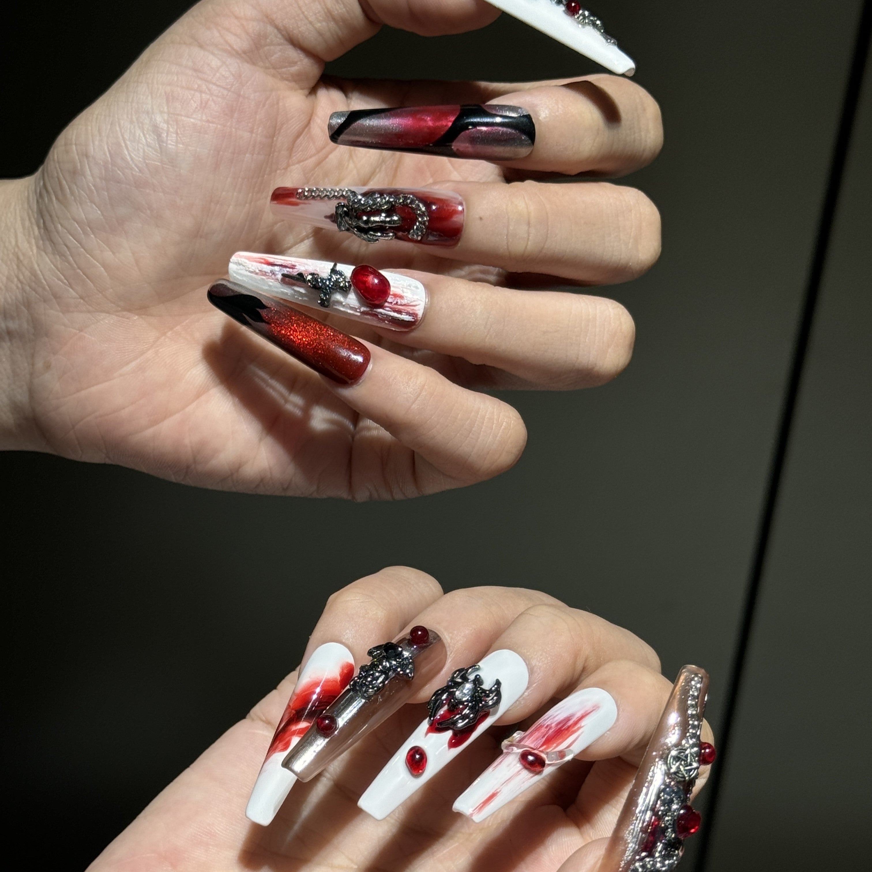 Siva Nail, Crimson Metal, Gothic Glam Press on Nails