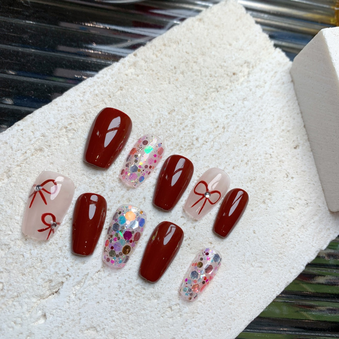 Siva Nail, Crimson Charm, Festive Style Acrylic Press on Nails