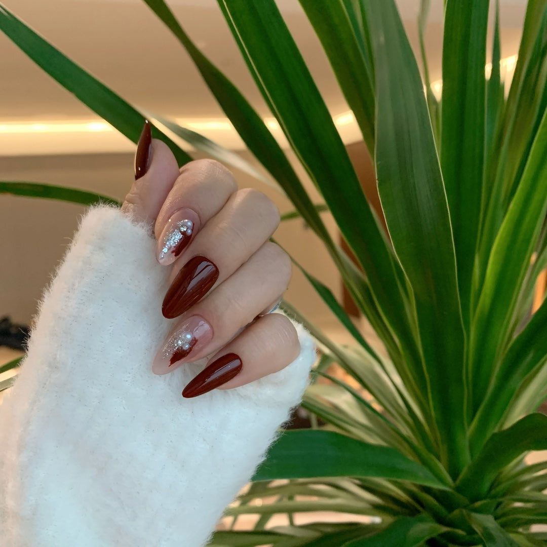 Siva Nail, Opulent Touch, Glamorous Burgundy, Handmade Press on Nails