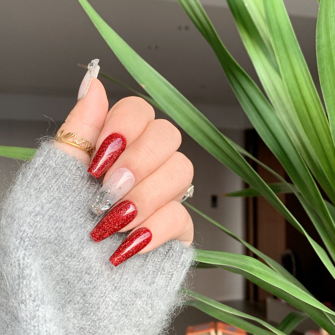 Siva Nail, Crimson Enigma, Festive Glam, Handmade Press on Nails