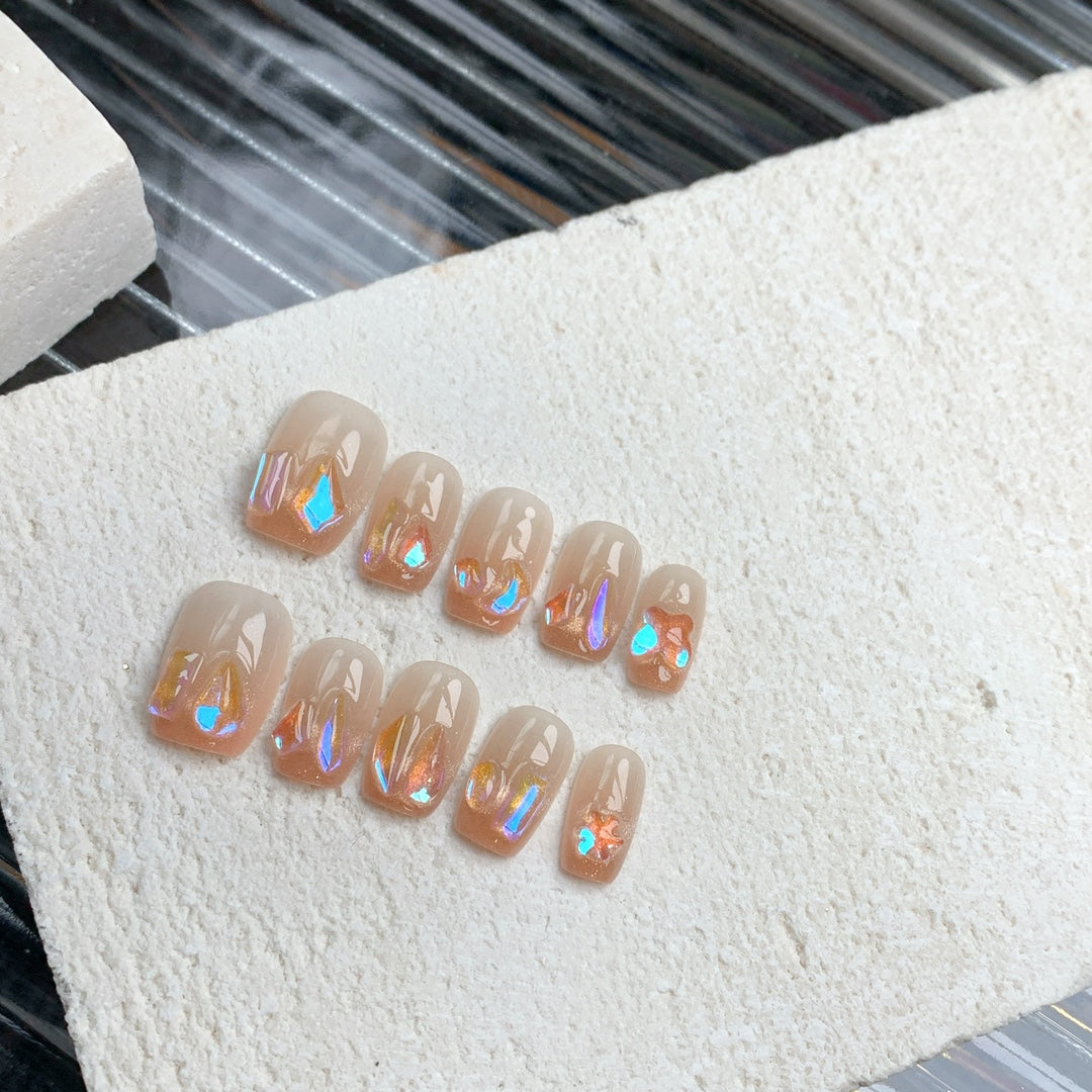 Siva Nail, Sterling Blush, Holographic Shimmer, Handmade Press on Nails