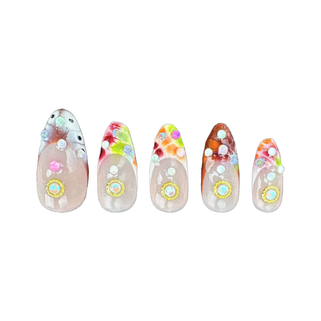 Siva Nail,Swirl Pearl 3D  – Multicolor Magnetic Art Handmade Press on Nails