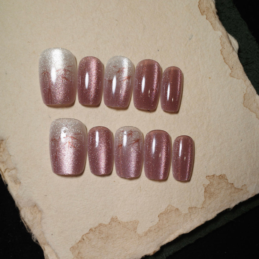 Siva Nail, Frosted Rose, Shimmering Pink Ombre, Acrylic Handmade Press on Nails