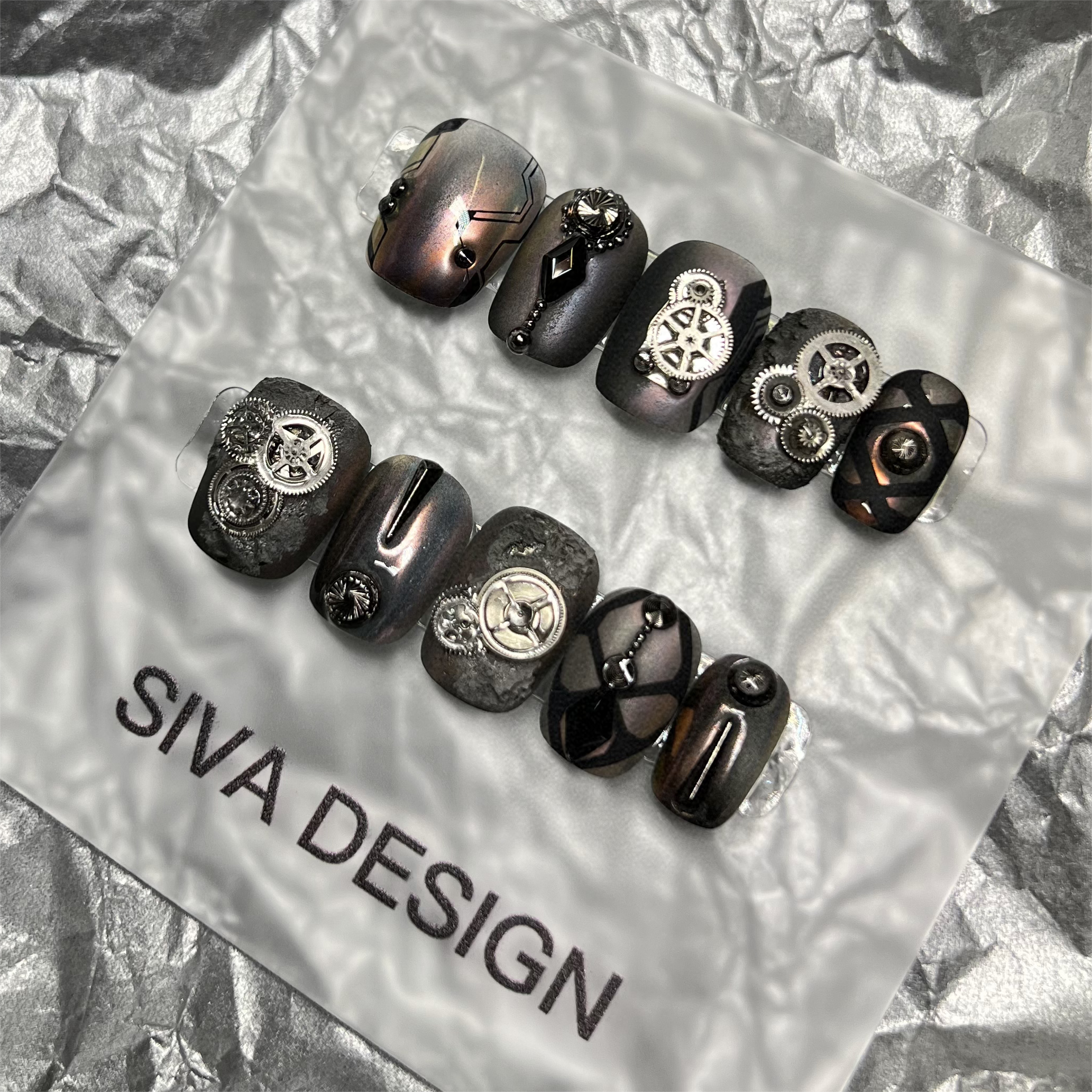 Siva Nail, Machine, Steampunk Handmade Press on Nails