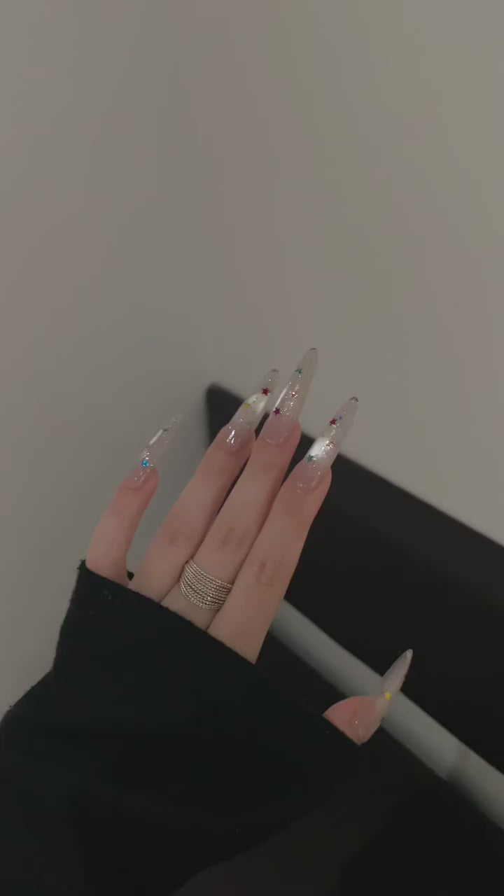 Siva Nail, Colorful Starlet Shimmer Handmade Press on Nails