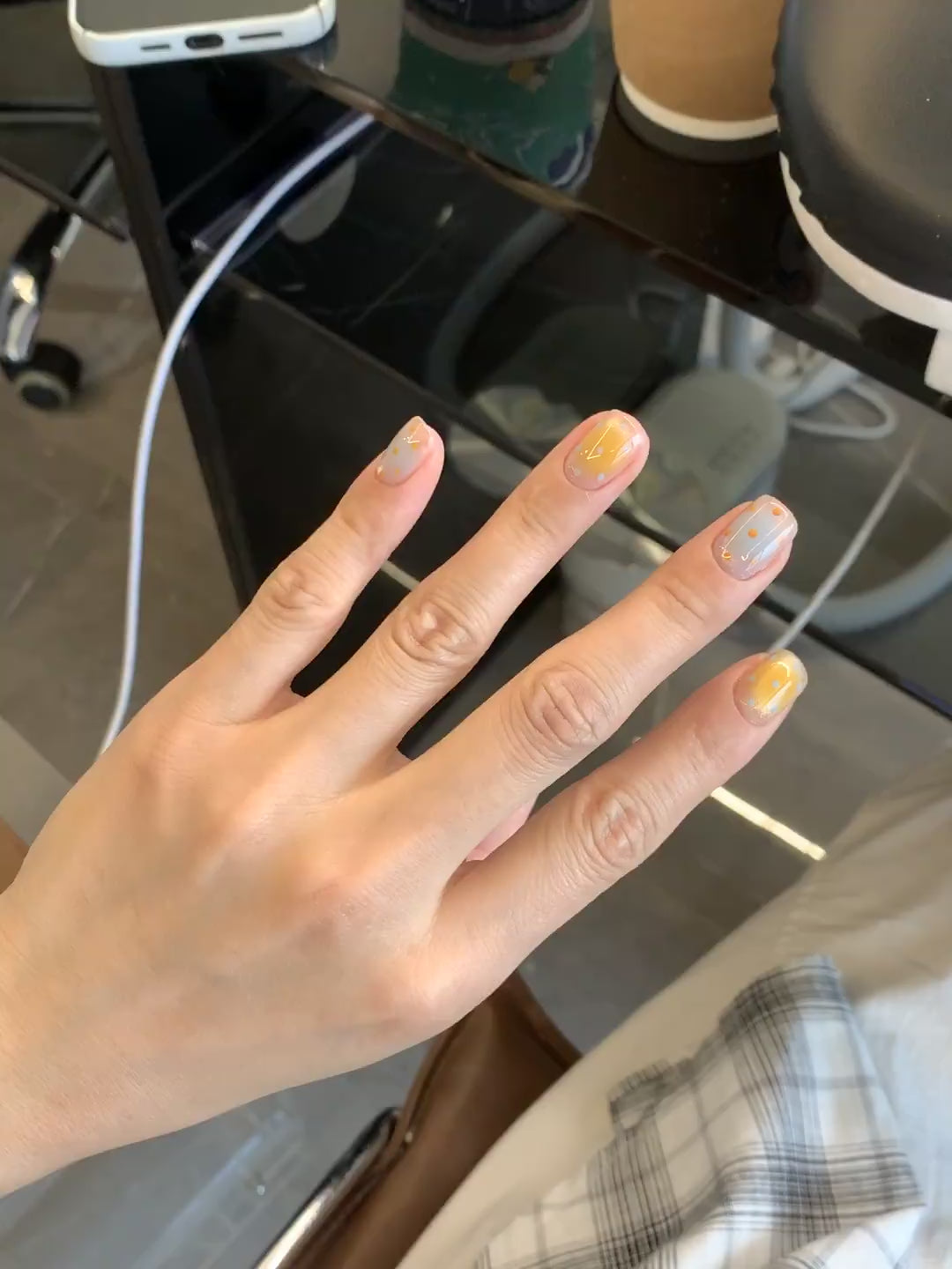 Siva Nail, Pastel Cloud, Orange Dotted Handmade Press on Nails
