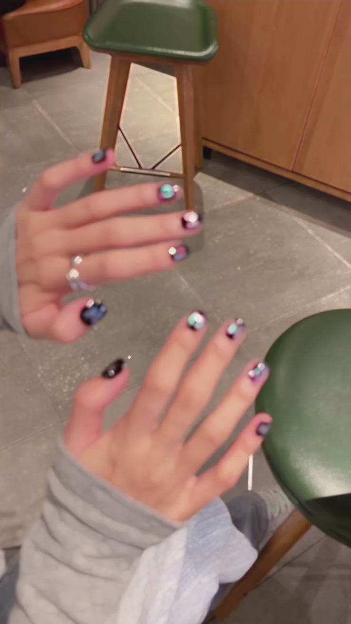 Siva Nail, Midnight Flutter – Iridescent Butterfly Handmade Press on Nails