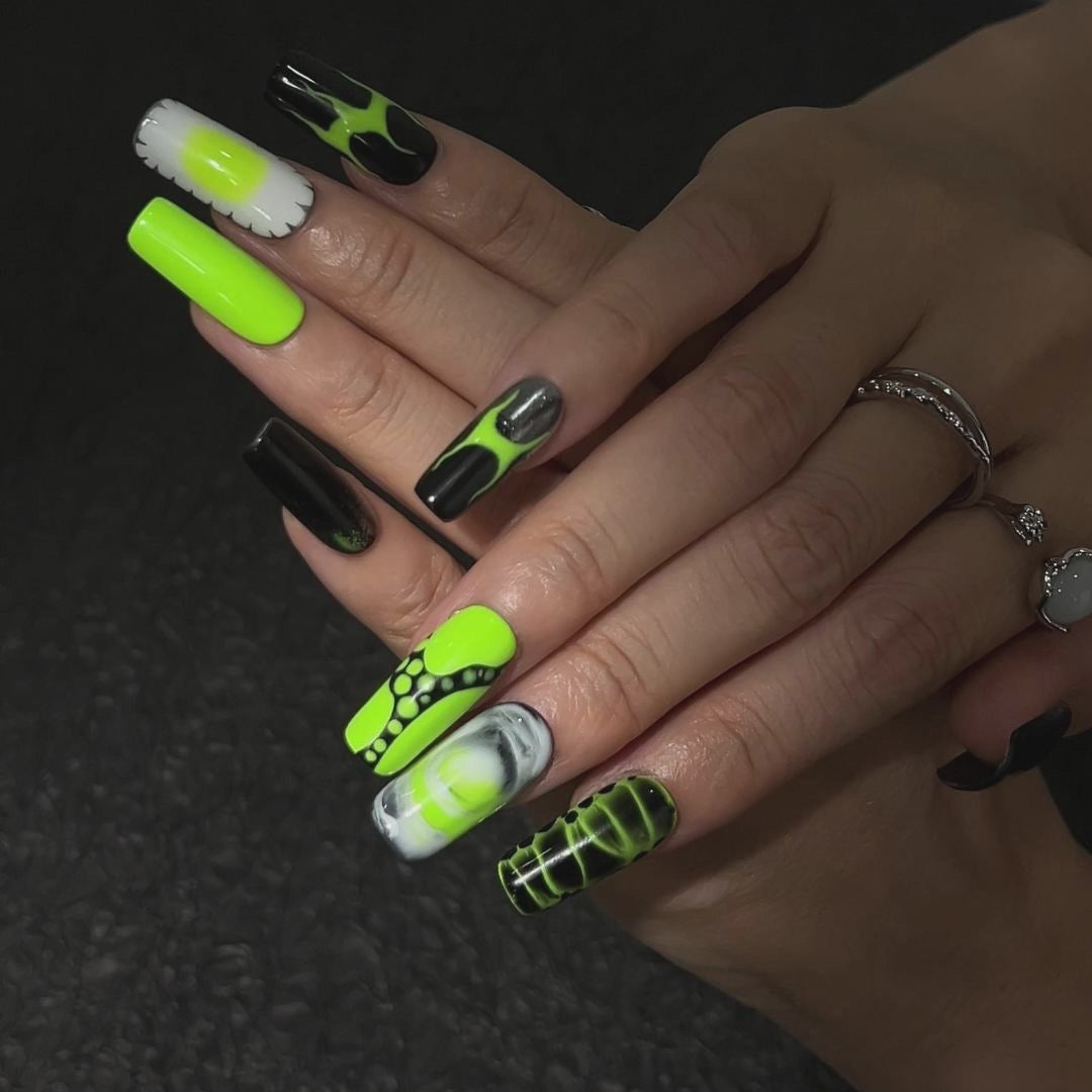 Siva Nail, Neon Venom, Modern Cyberpunk, Handmade Press on Nails