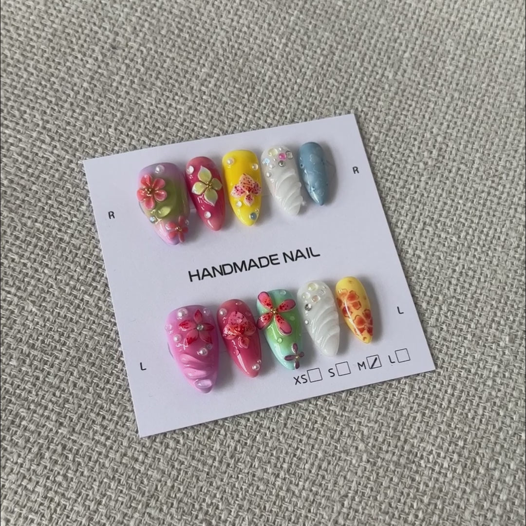 Siva Nail, Petals Enchant, Colorful Press on Nails