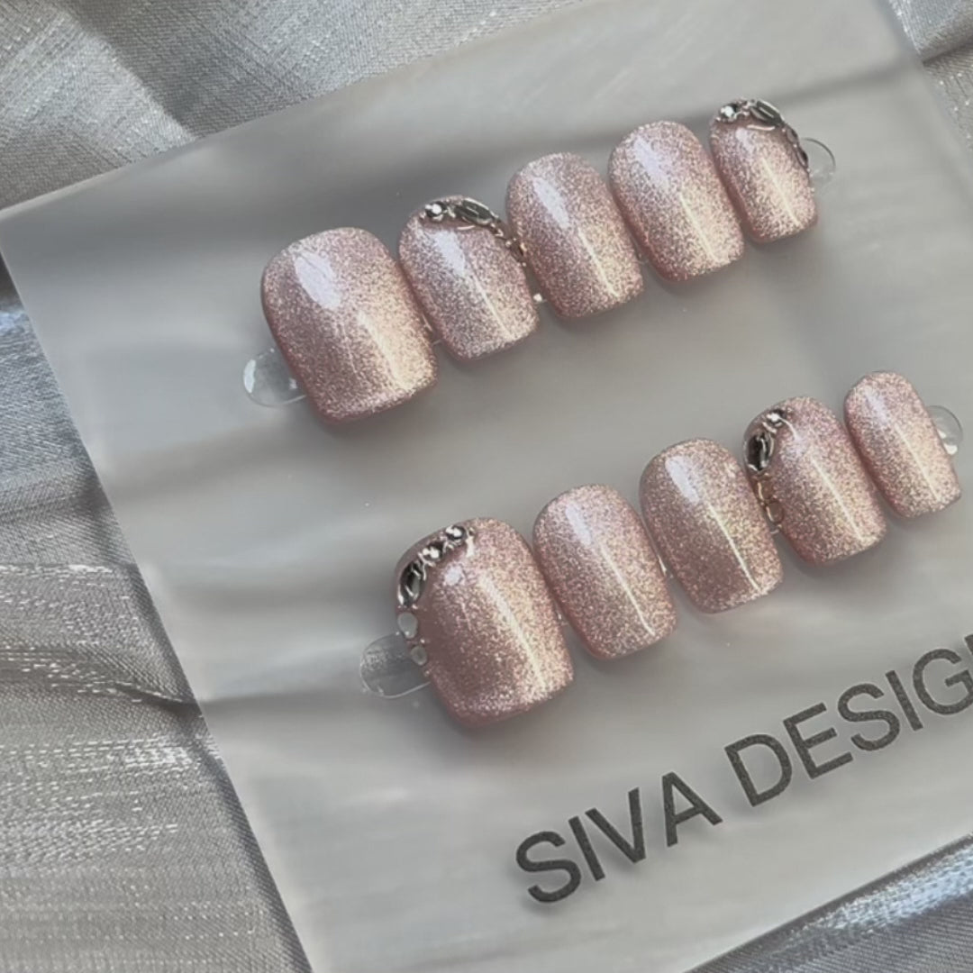 Siva Nail, Simple Pink Glossy, Moonlit Silk, Glamorous Handmade Press on Nails