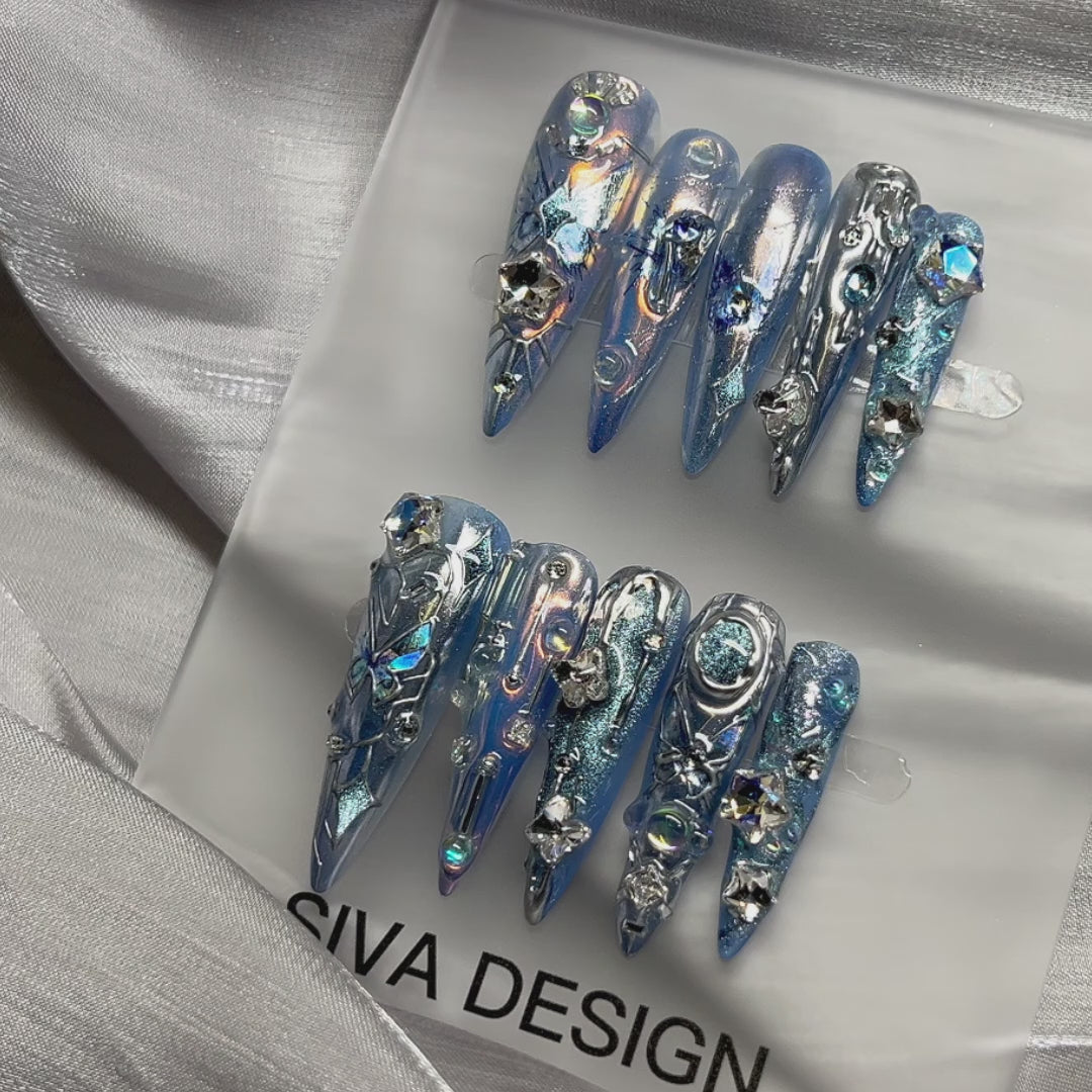 Siva Nail, Ice Queen, Stiletto Acrylic Press on Nails